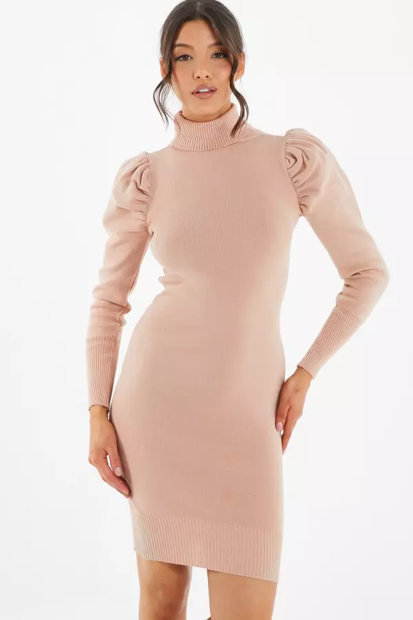 Stone Knitted Puff Sleeve Dress