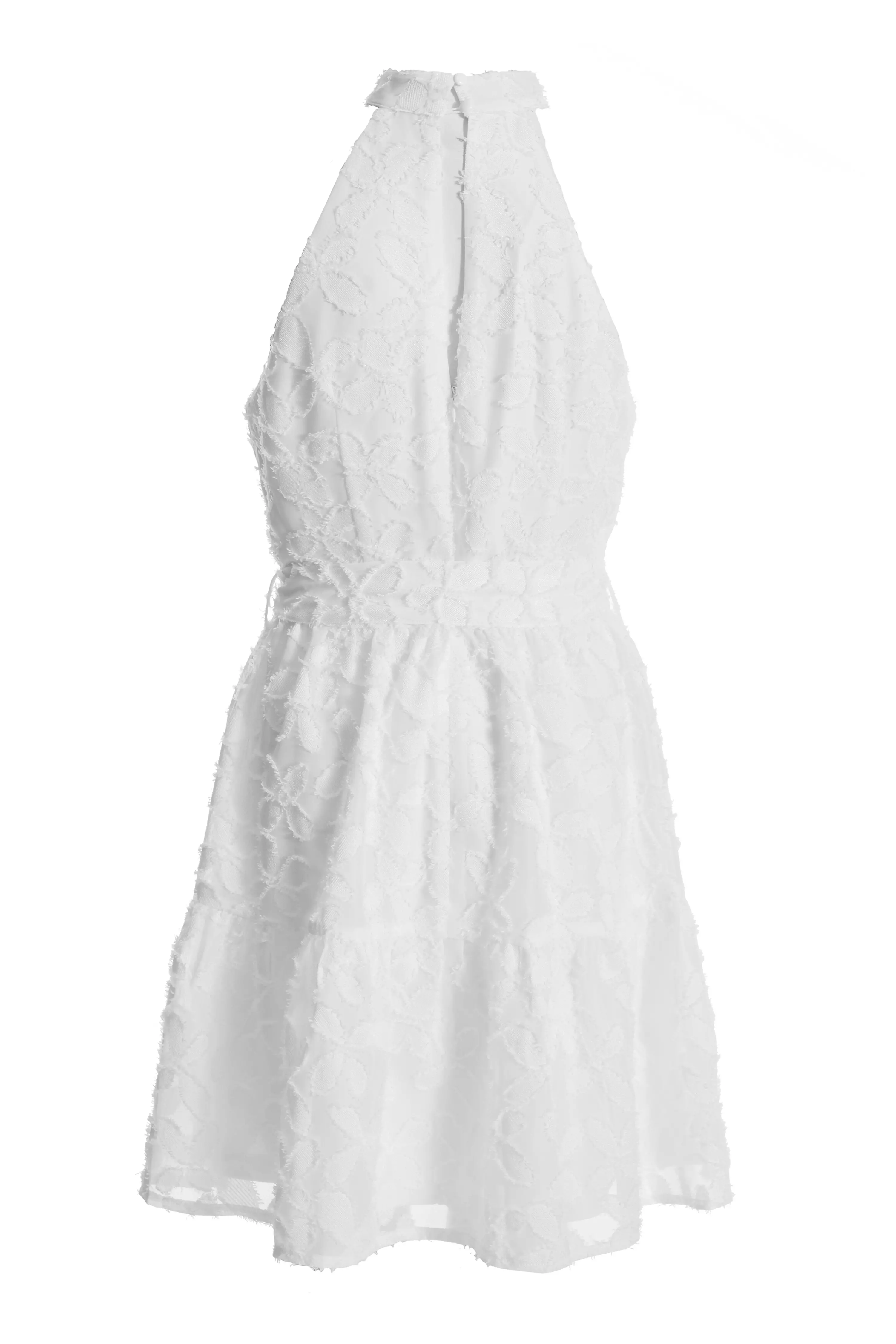 White Jacquard Halter Neck Mini Dress