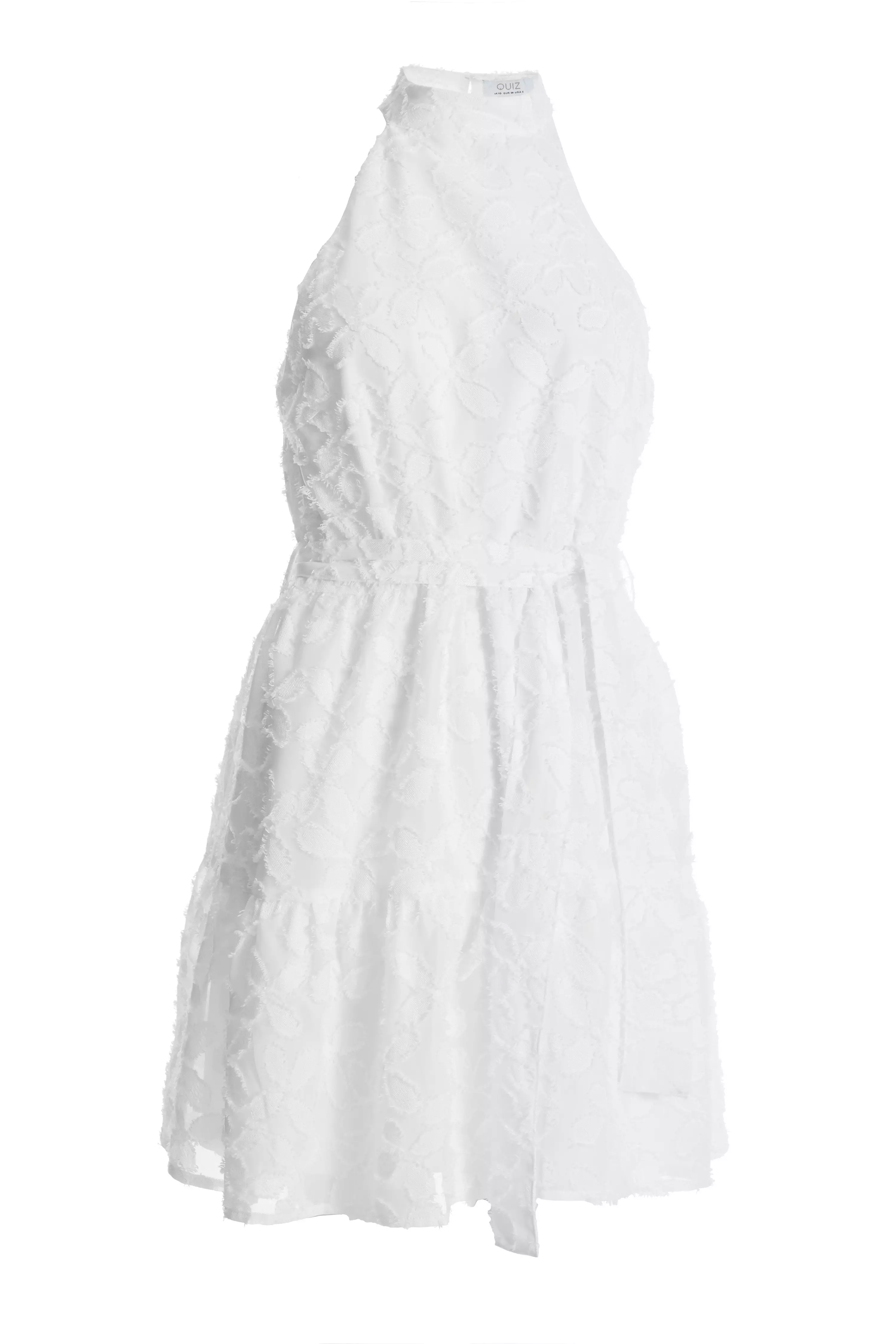 White Jacquard Halter Neck Mini Dress