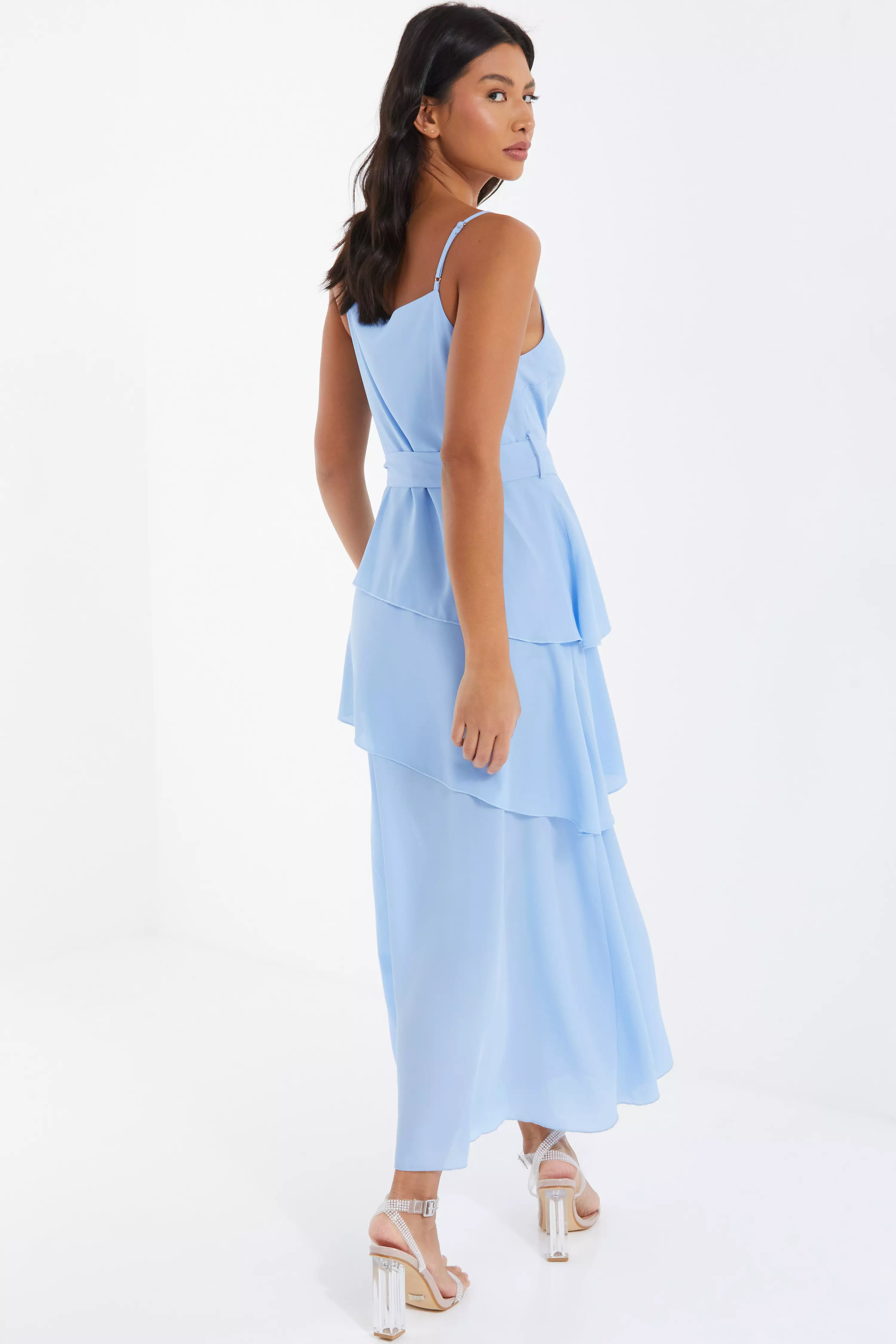 Blue Chiffon Frill Midiaxi Dress