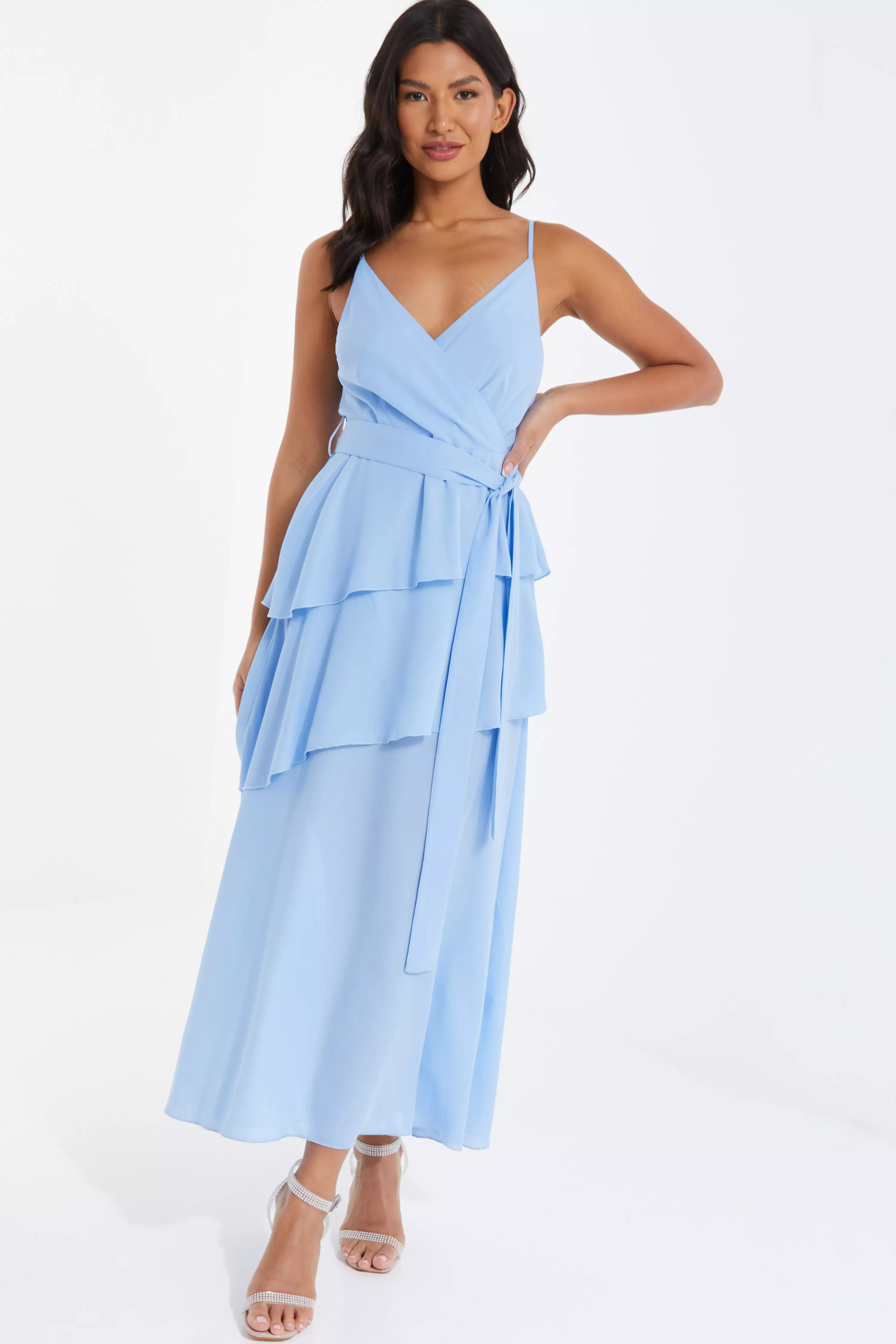 Blue Chiffon Frill Midiaxi Dress