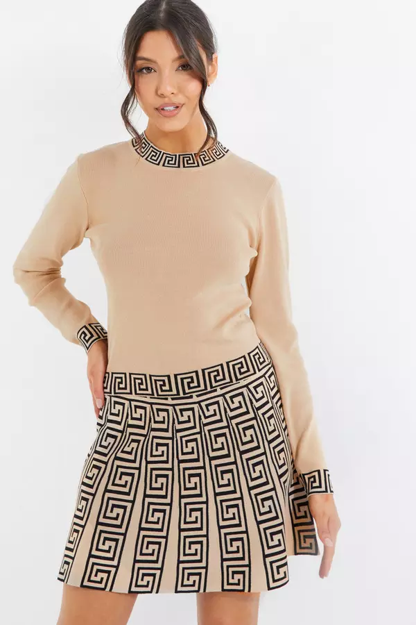 Stone Geometric Knitted Mini Skirt