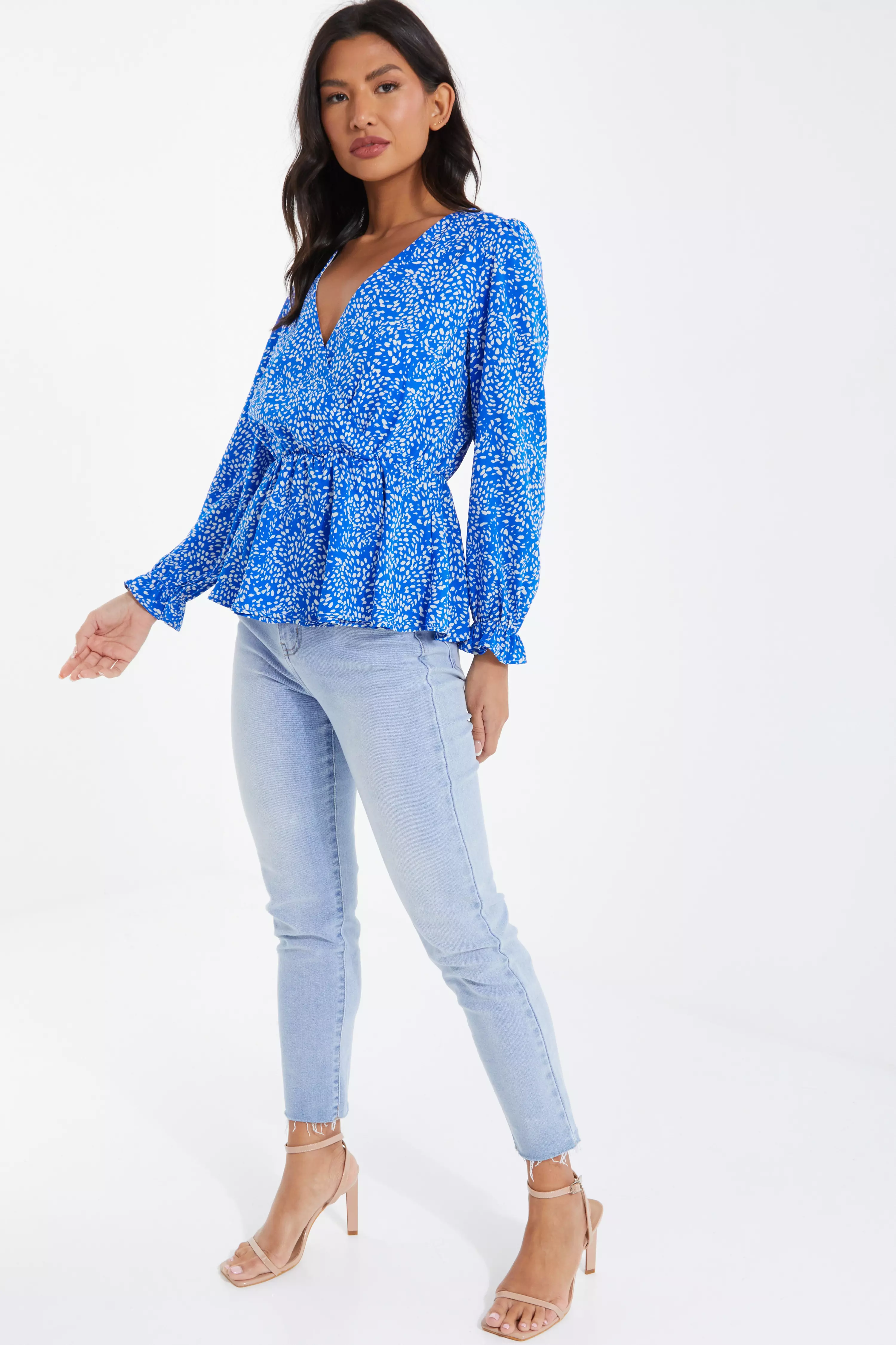 Blue Smudge Animal Print Peplum Top