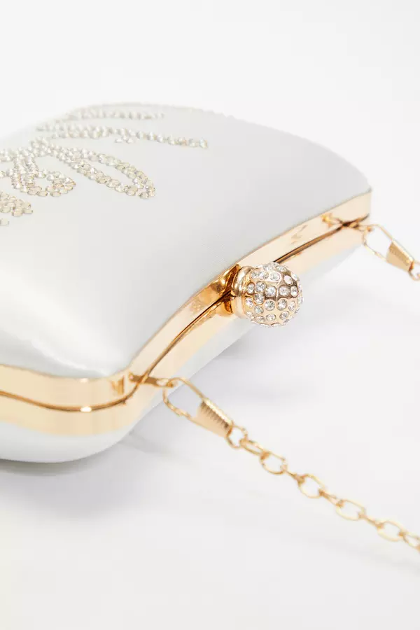 Bridal White Satin 'Wifey' Gold Box Bag
