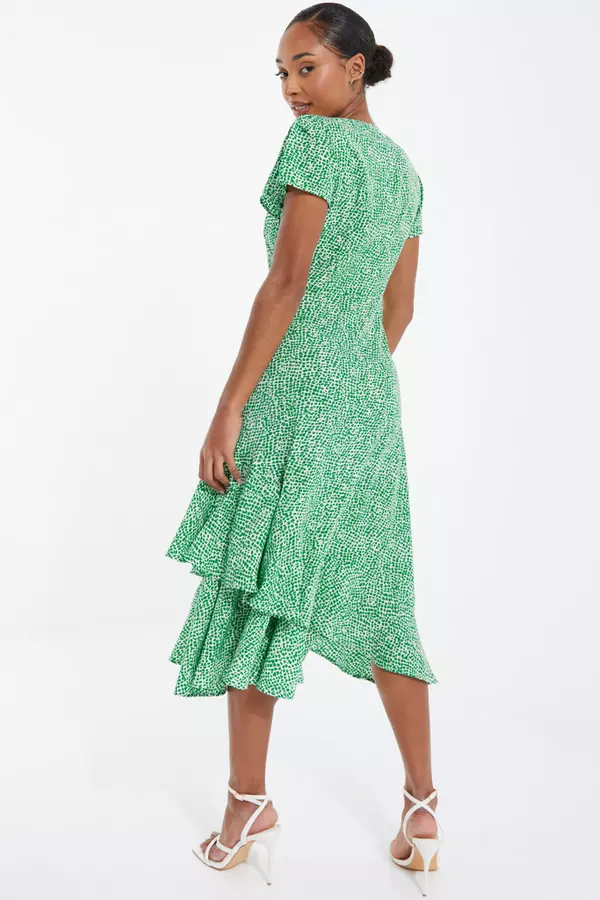 Green Polka Dot Frill Midi Dress