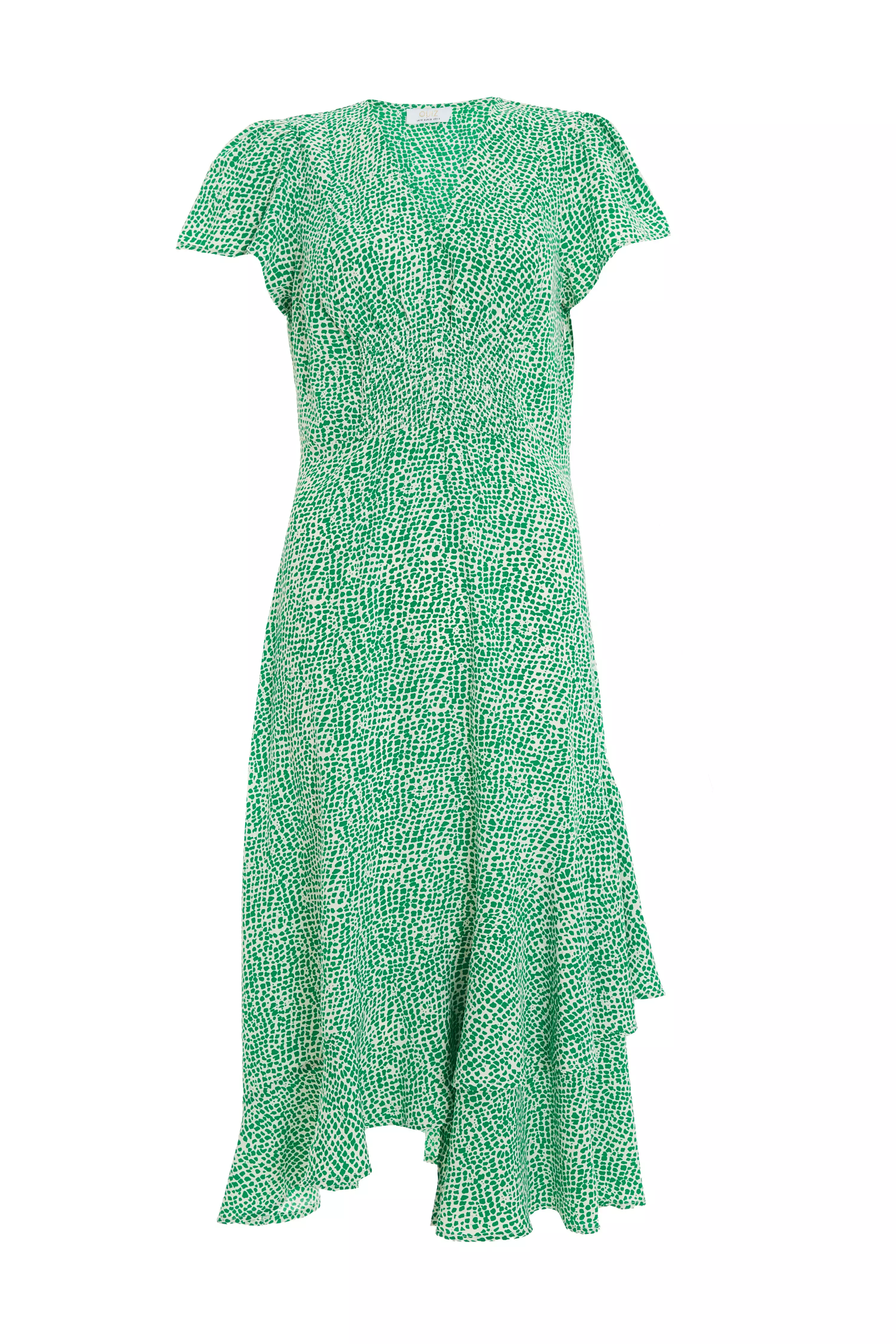 Green Polka Dot Frill Midi Dress