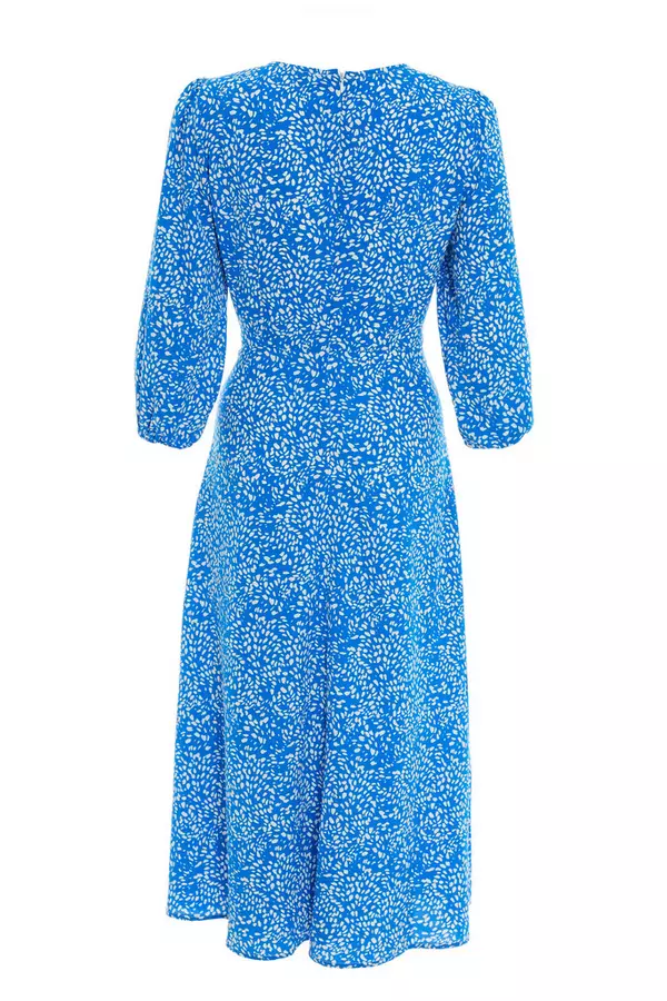 Blue Smudge Animal Print Midi Dress