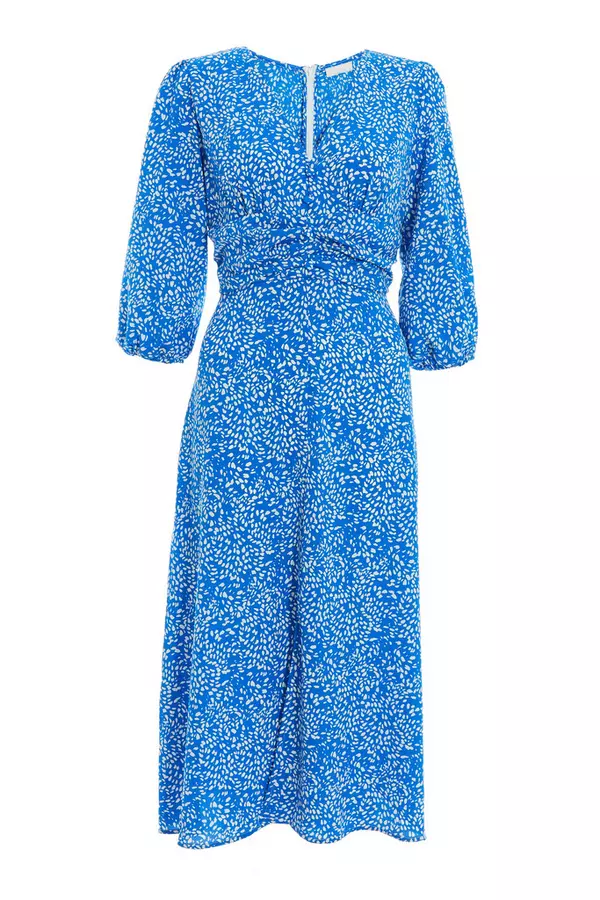 Blue Smudge Animal Print Midi Dress