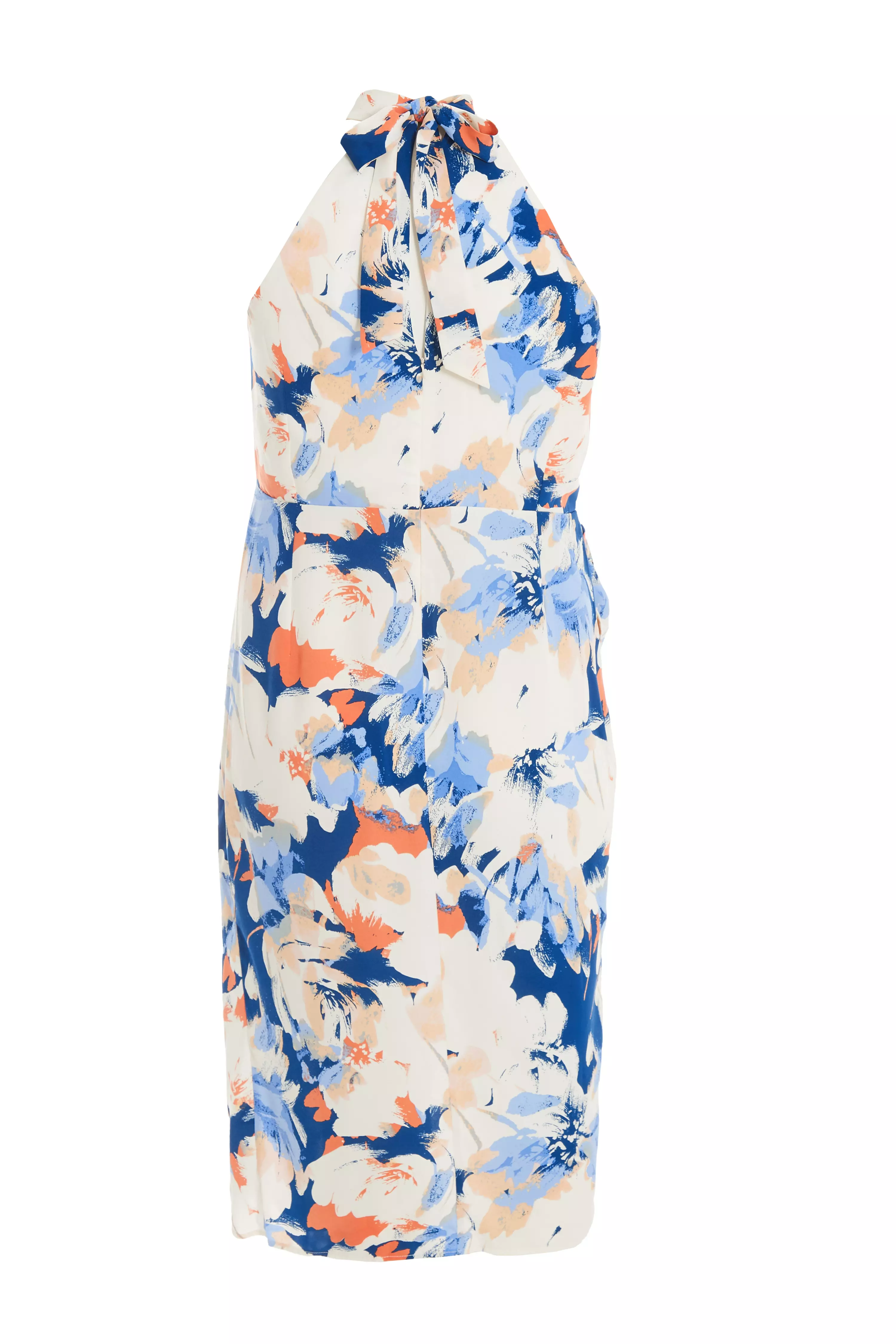 Curve Blue Floral High Neck Midi Dress