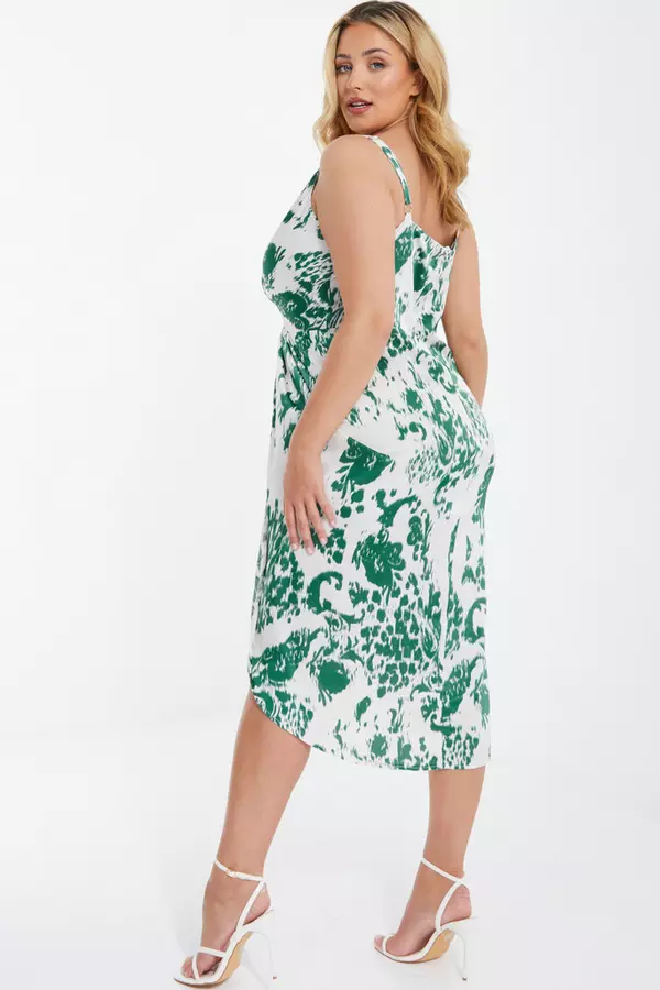 Curve Green Animal Print Ruched Midi Dress