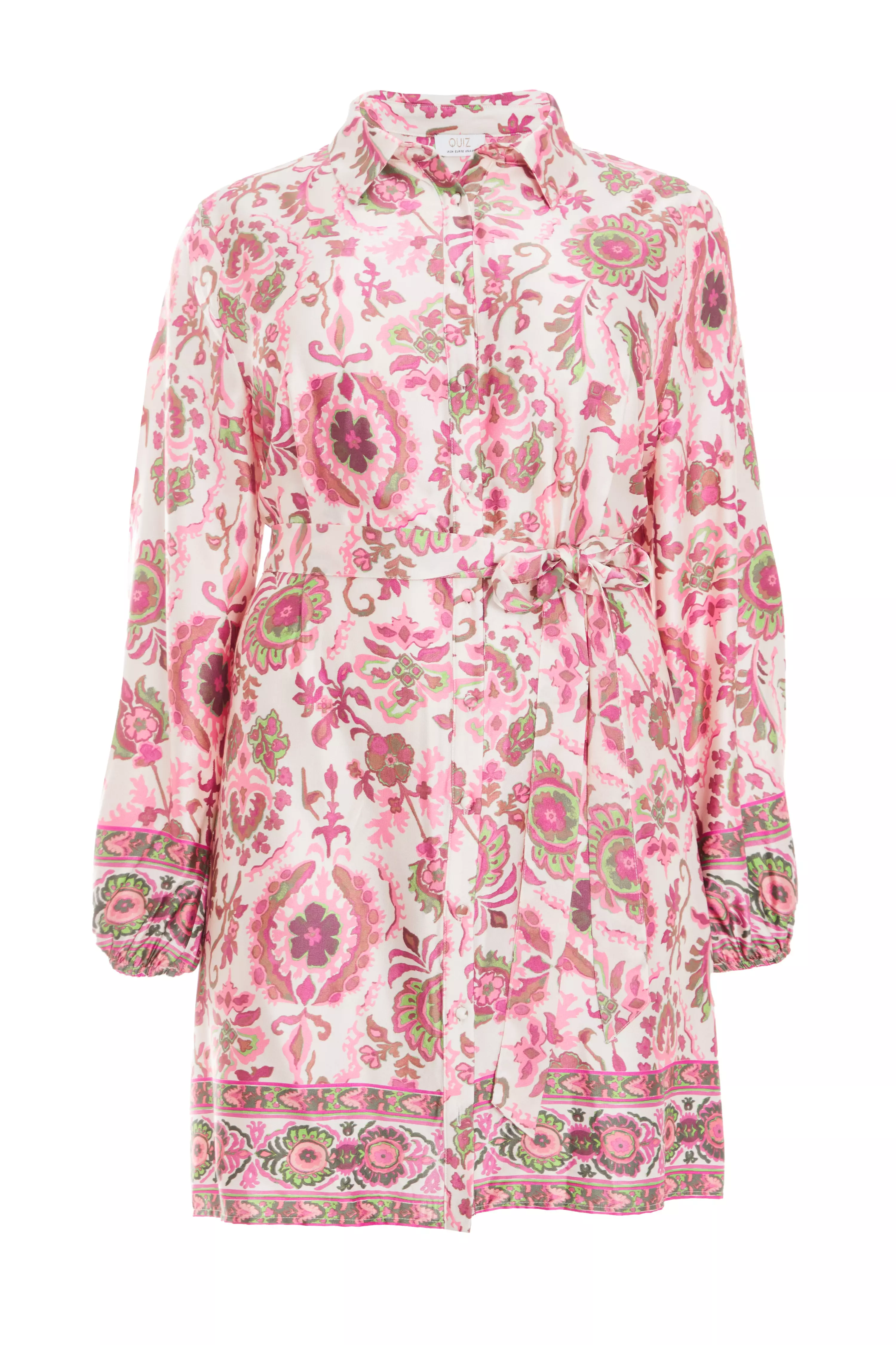 Curve Pink Paisley Print Mini Shirt Dress