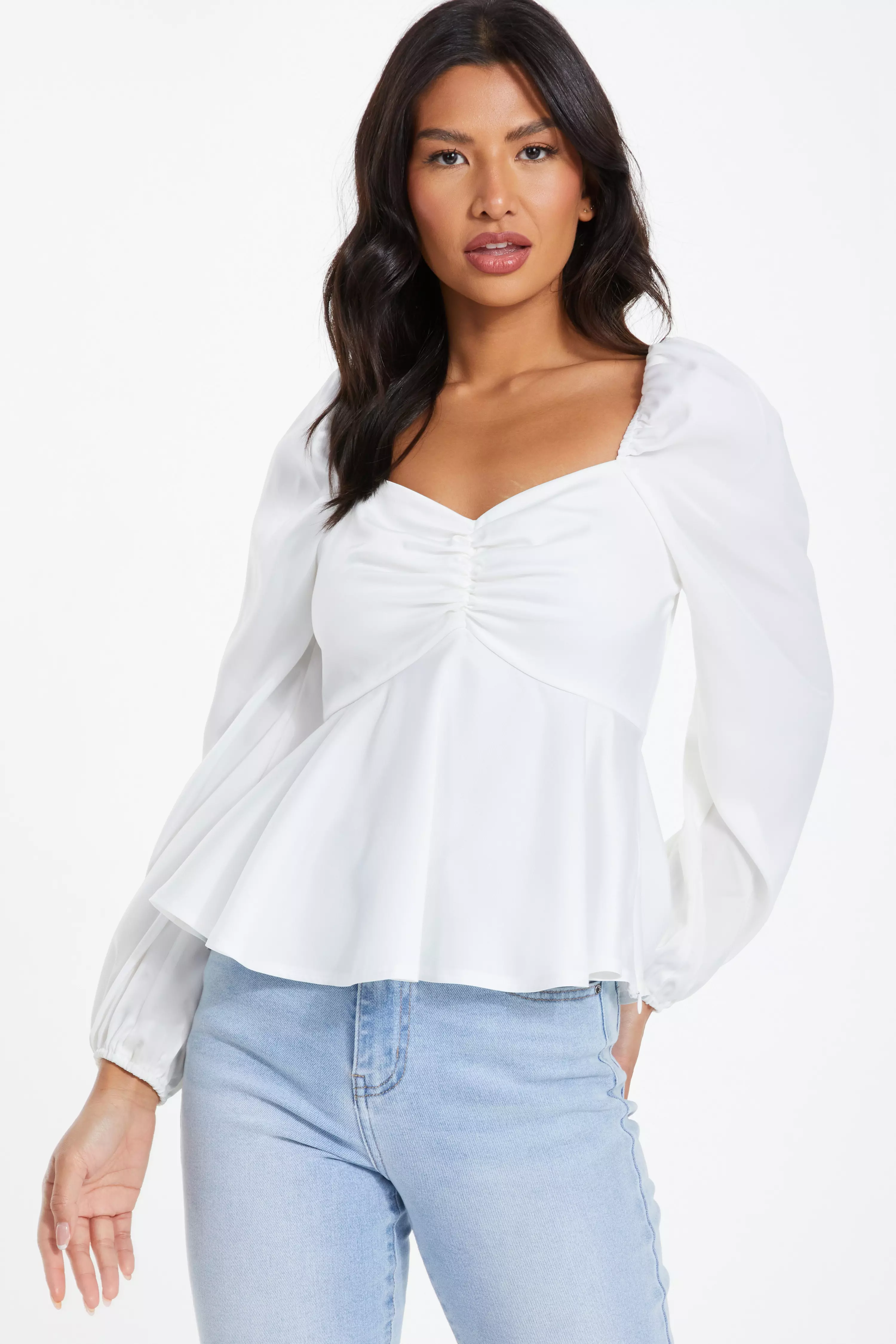 Cream Satin Ruched Top