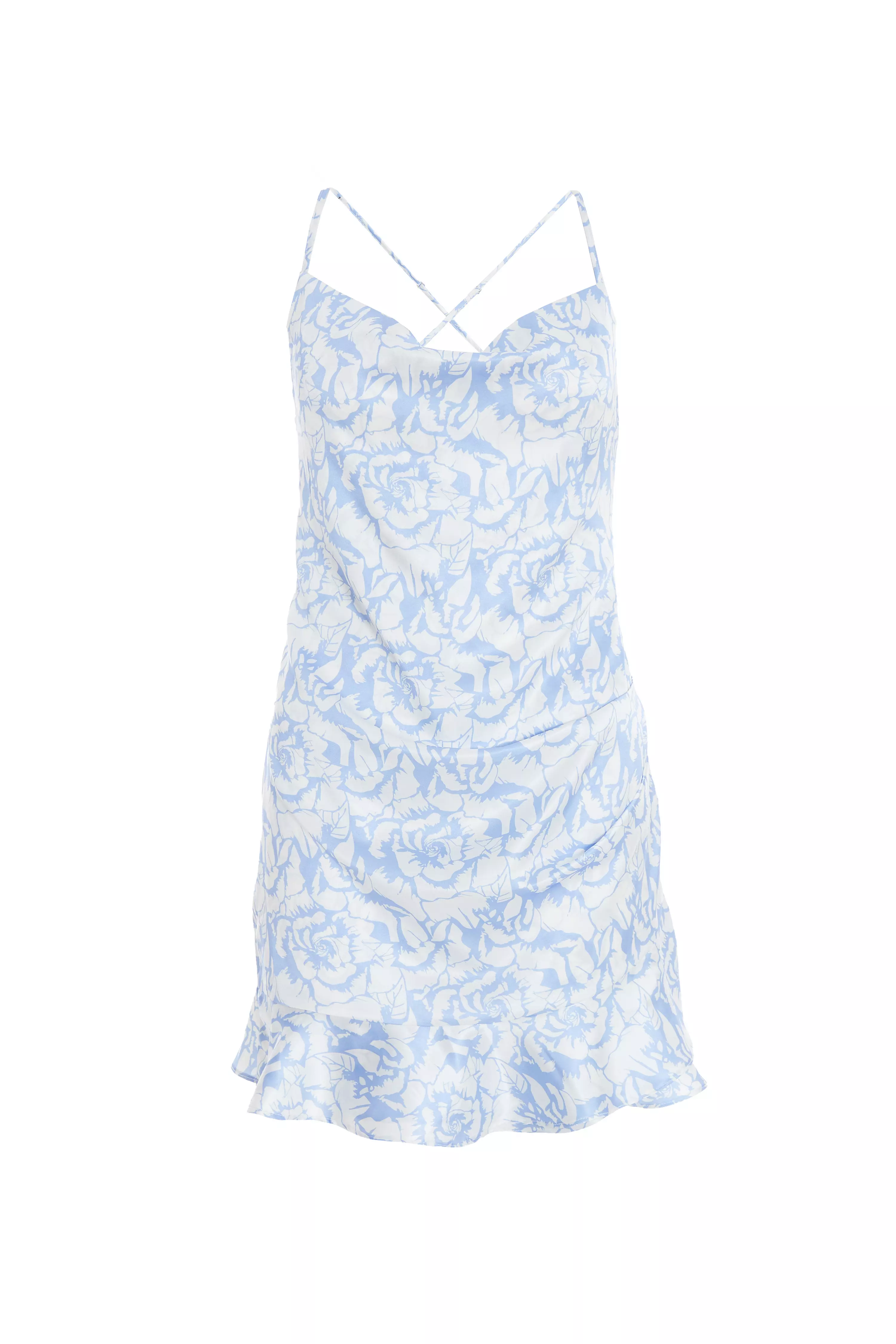 Petite Blue Satin Floral Mini Dress