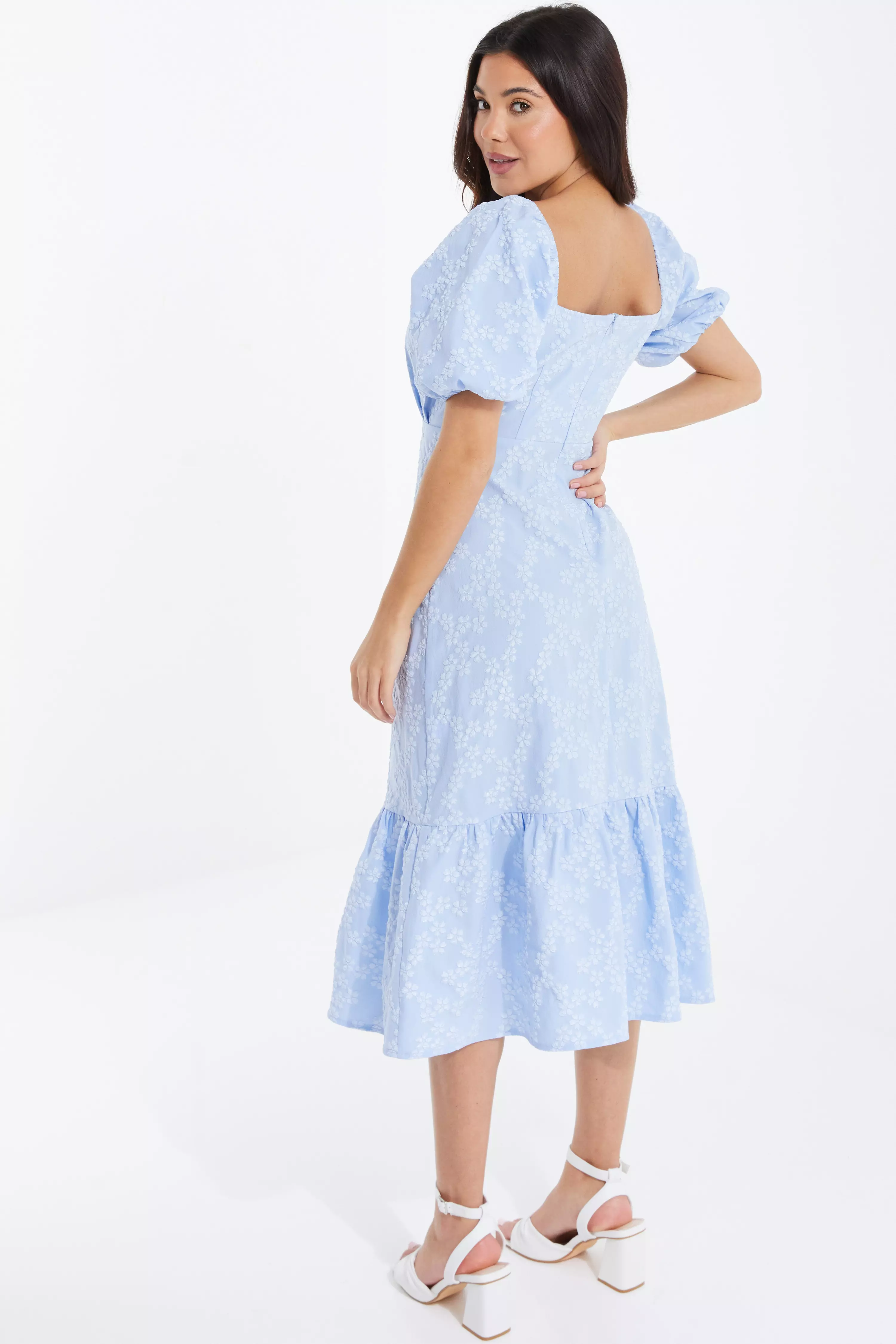 Light Blue Jacquard Midi Dress