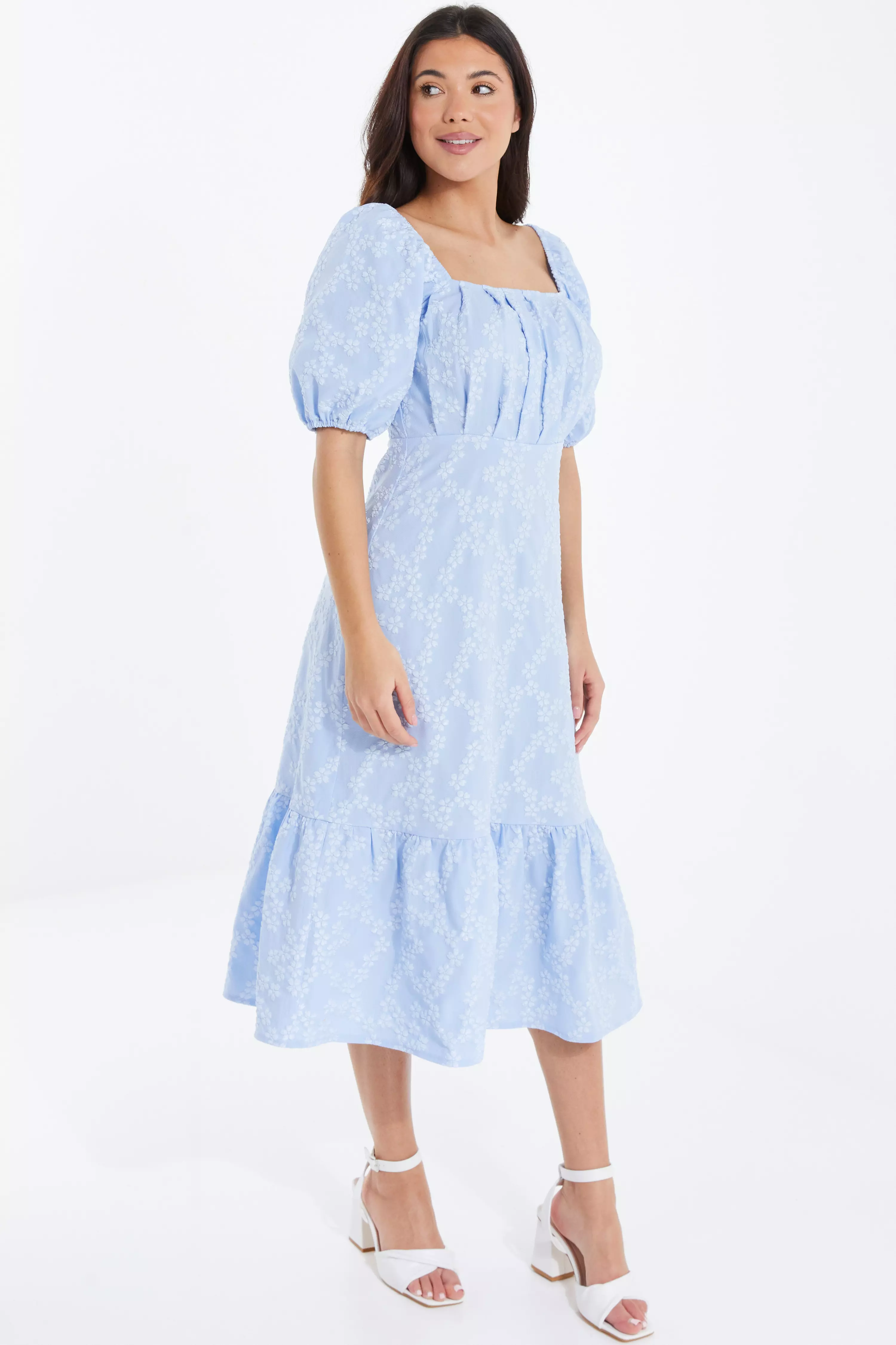 Light Blue Jacquard Midi Dress