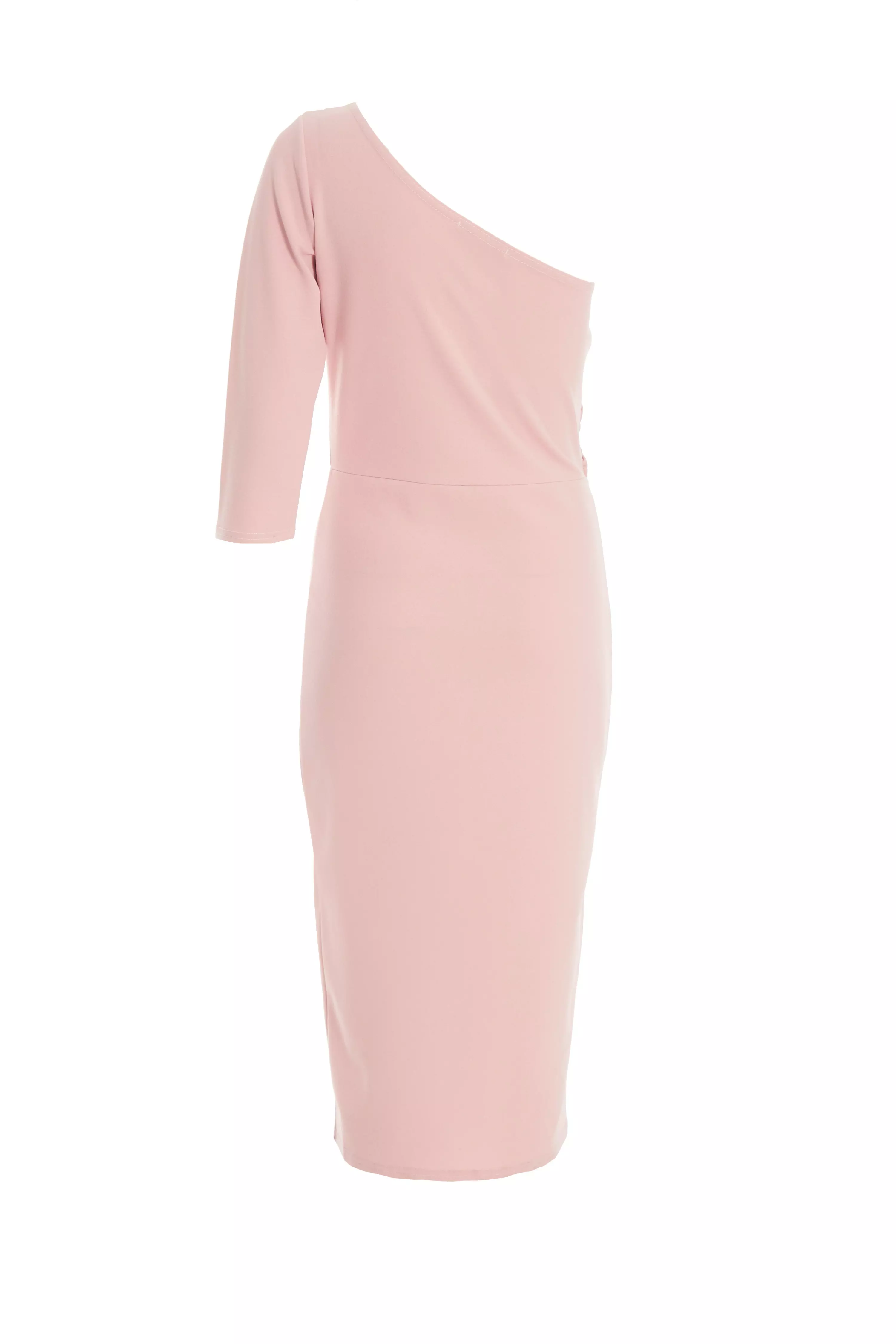 Pink One Shoulder Bodycon Midi Dress