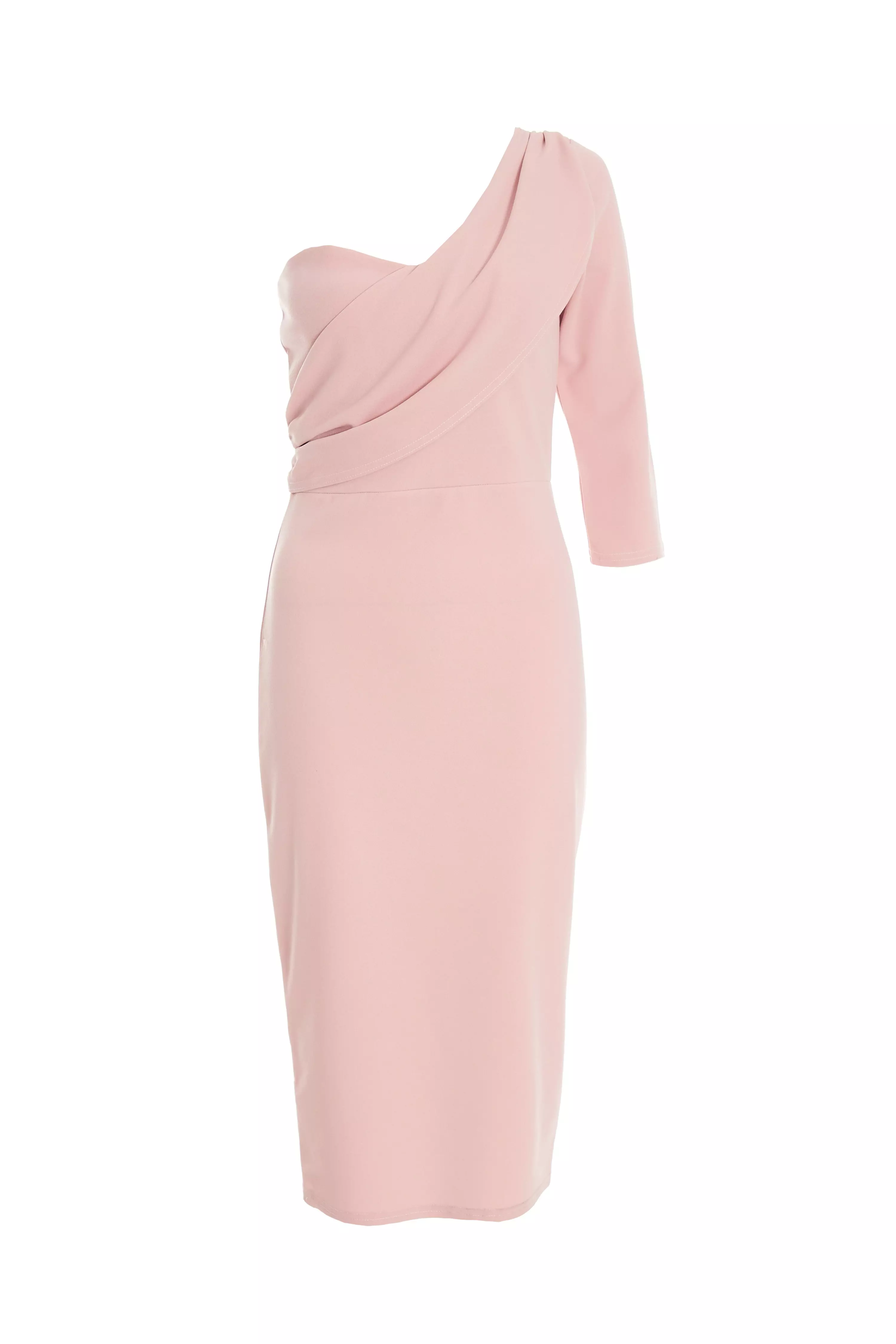 Pink One Shoulder Bodycon Midi Dress