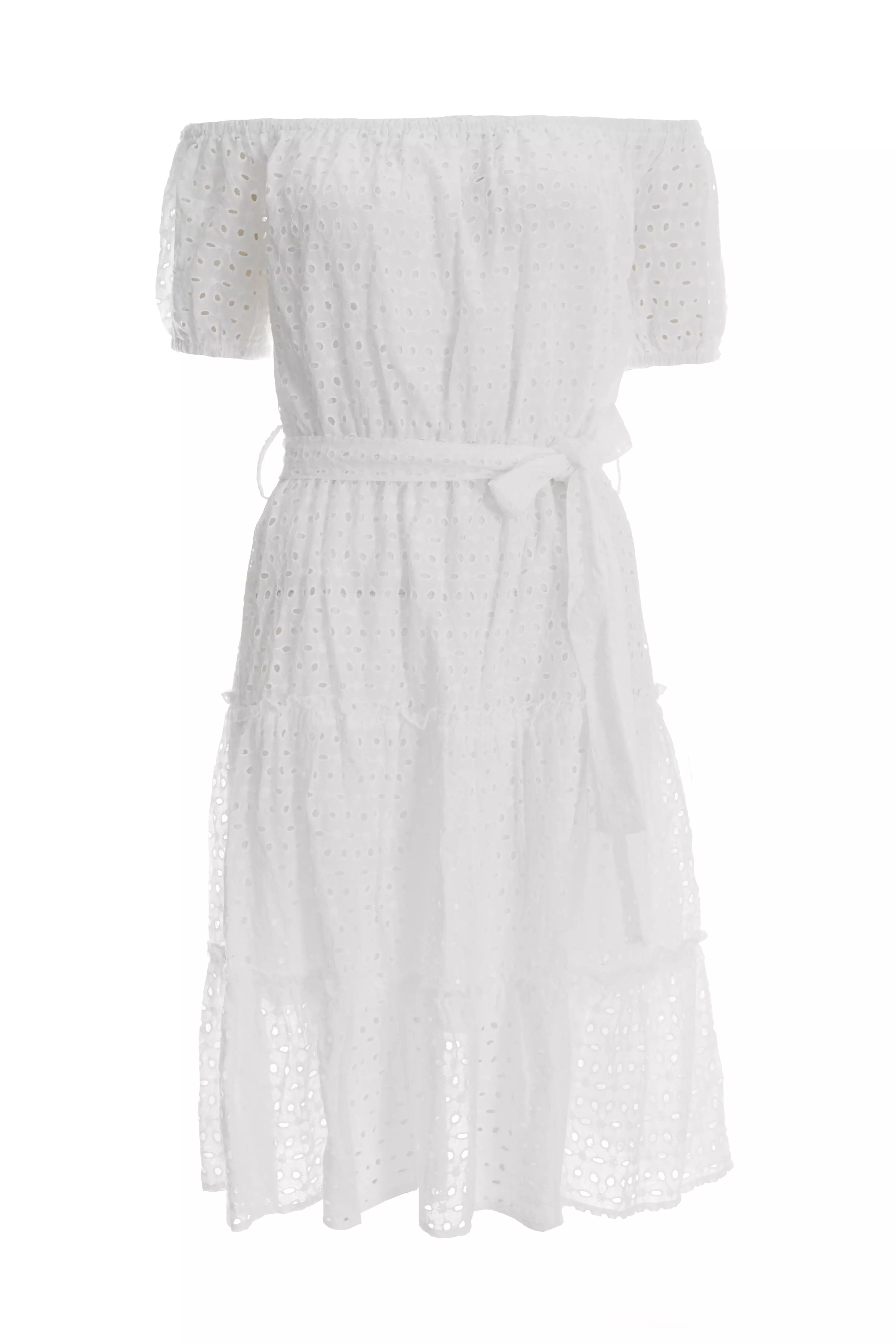 White Broderie Bardot Mini Dress
