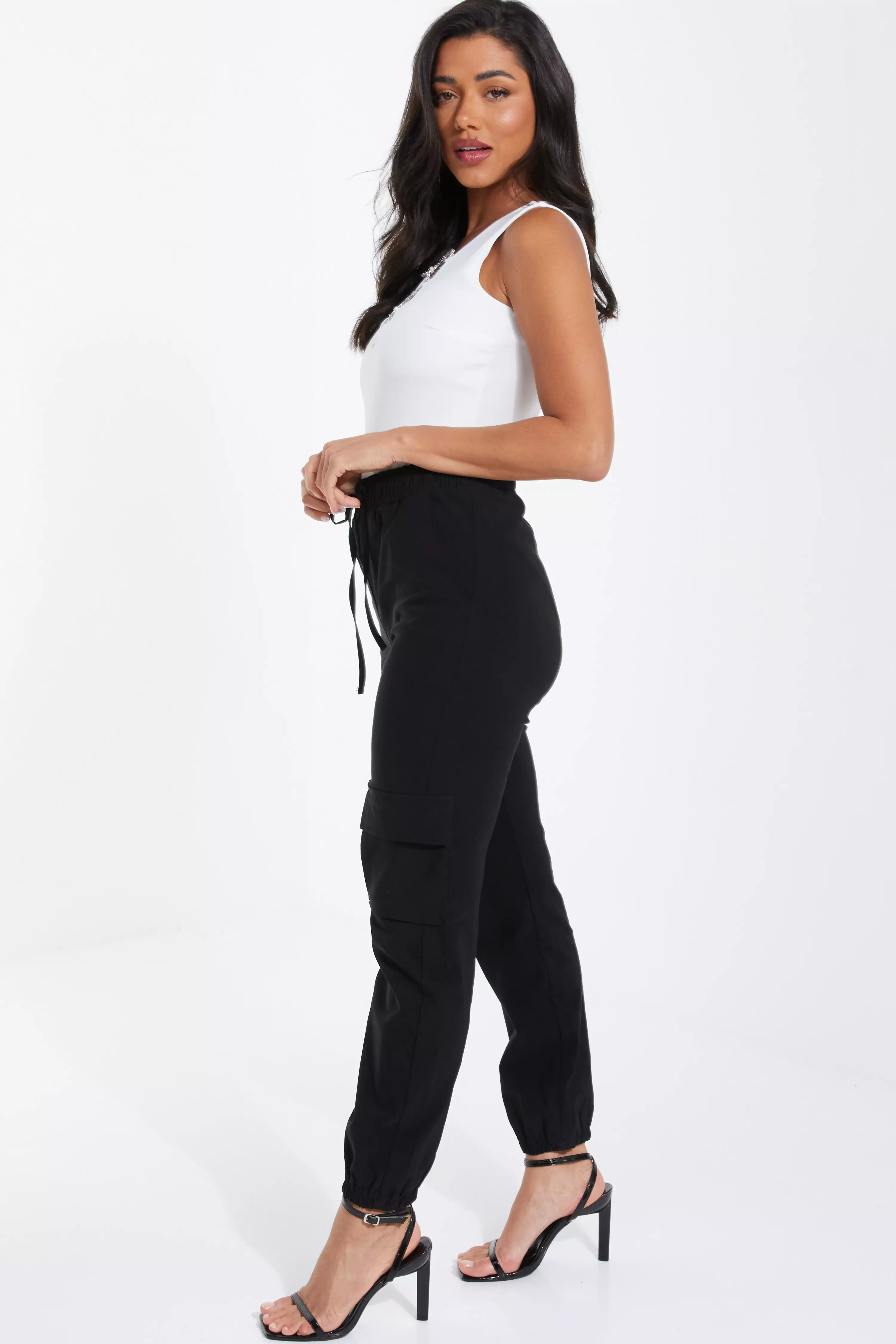 Black Tie Waist Cargo Trousers