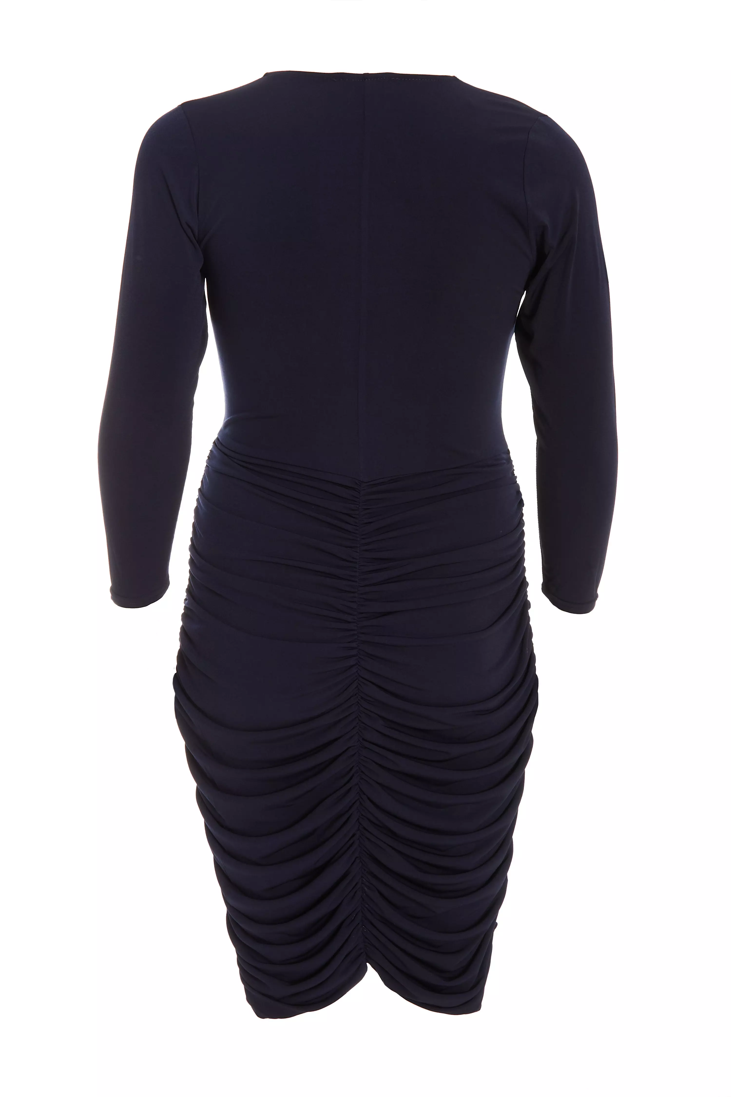 Curve Navy Ruched Wrap Midi Dress