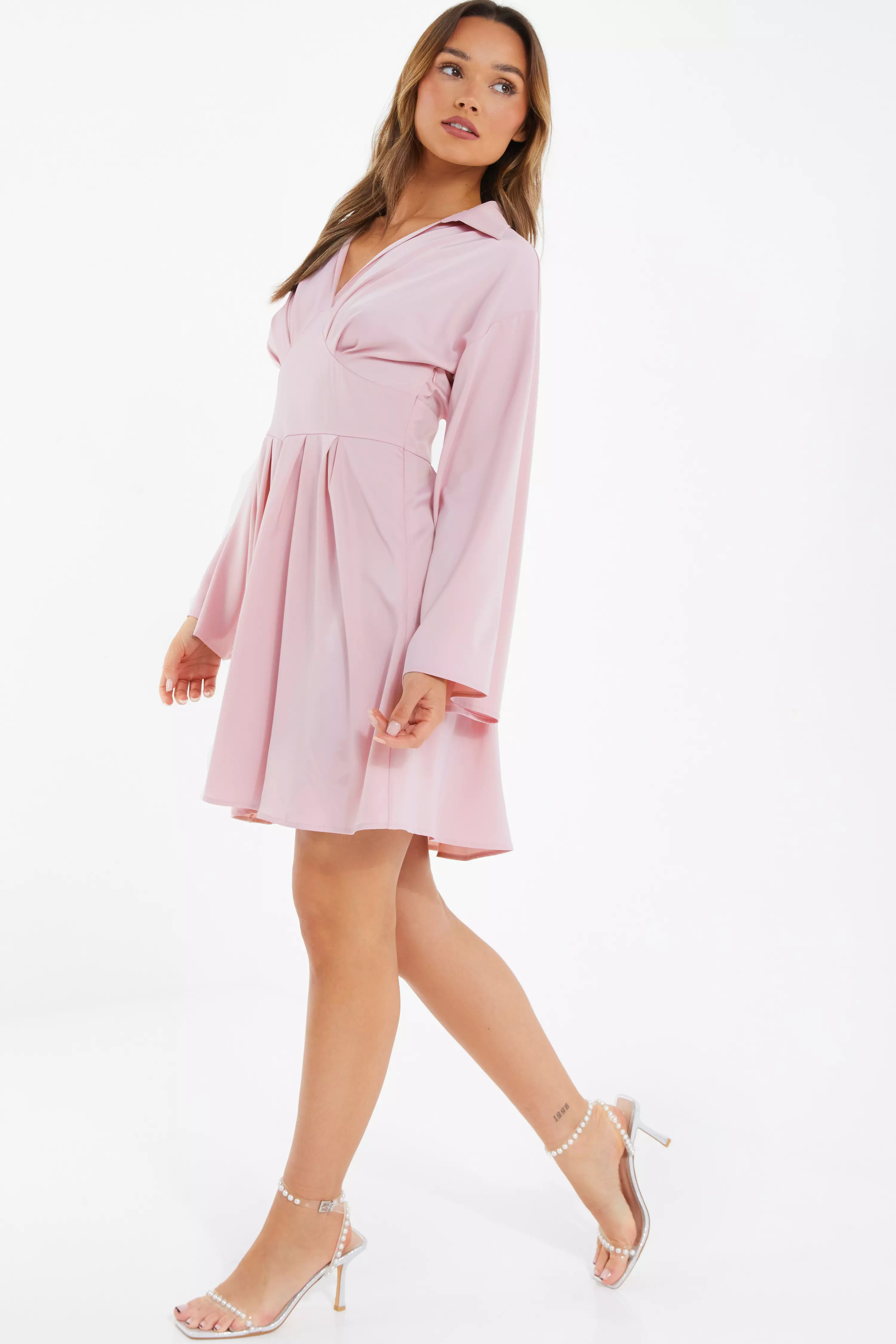 Light Pink Corset Shirt Mini Dress