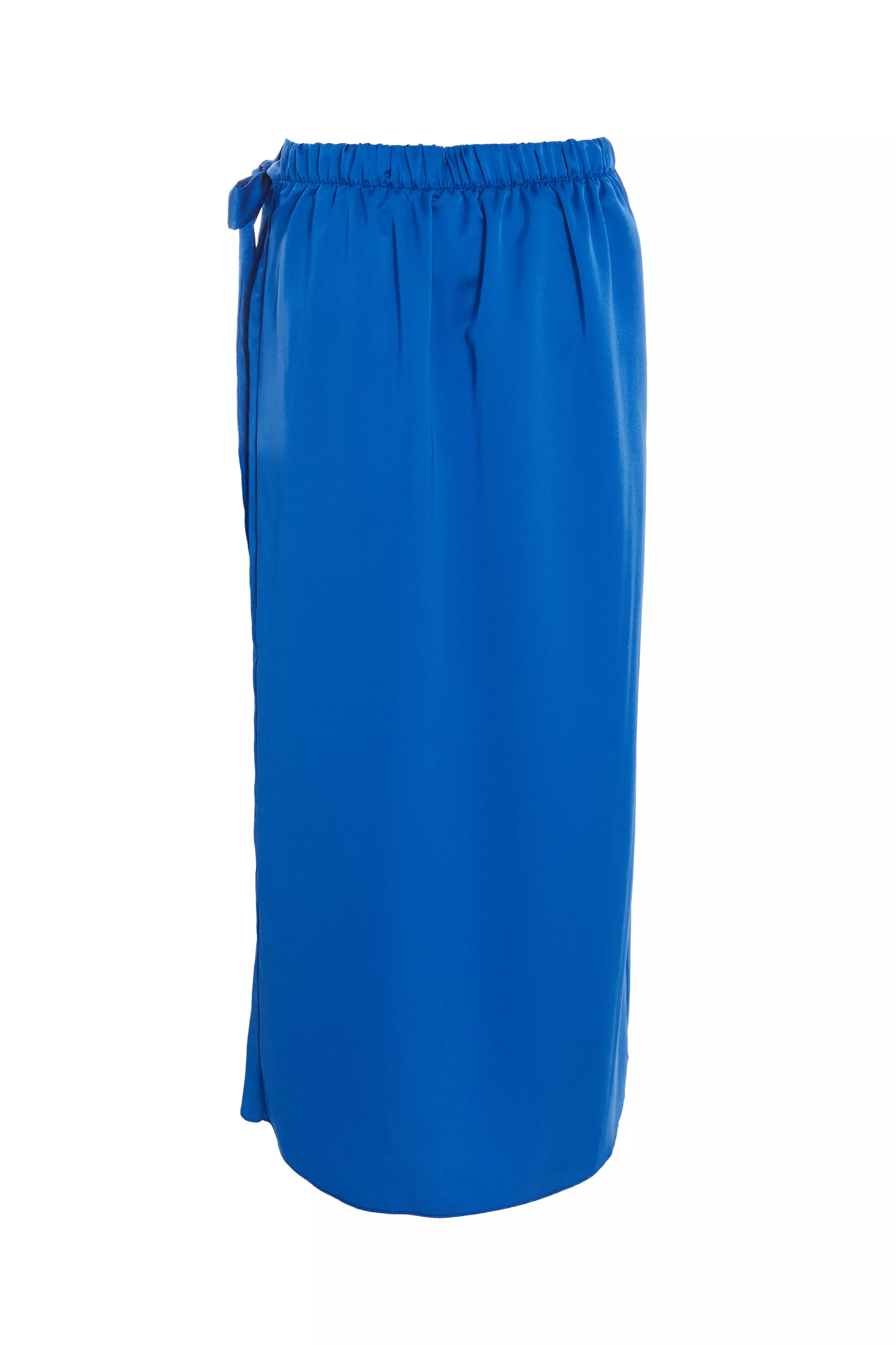 Royal Blue Satin Wrap Midi Skirt