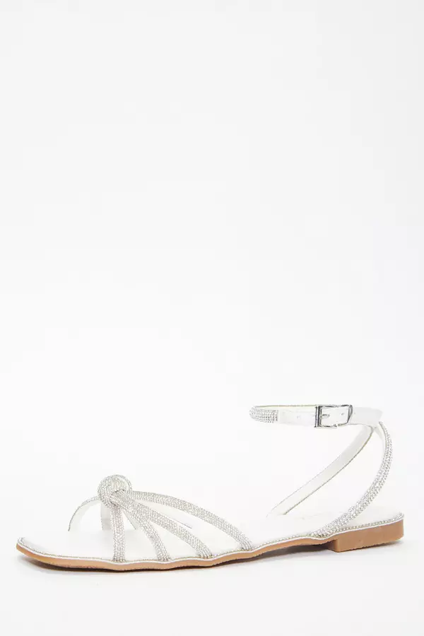 White Diamante Strap Flat Sandals