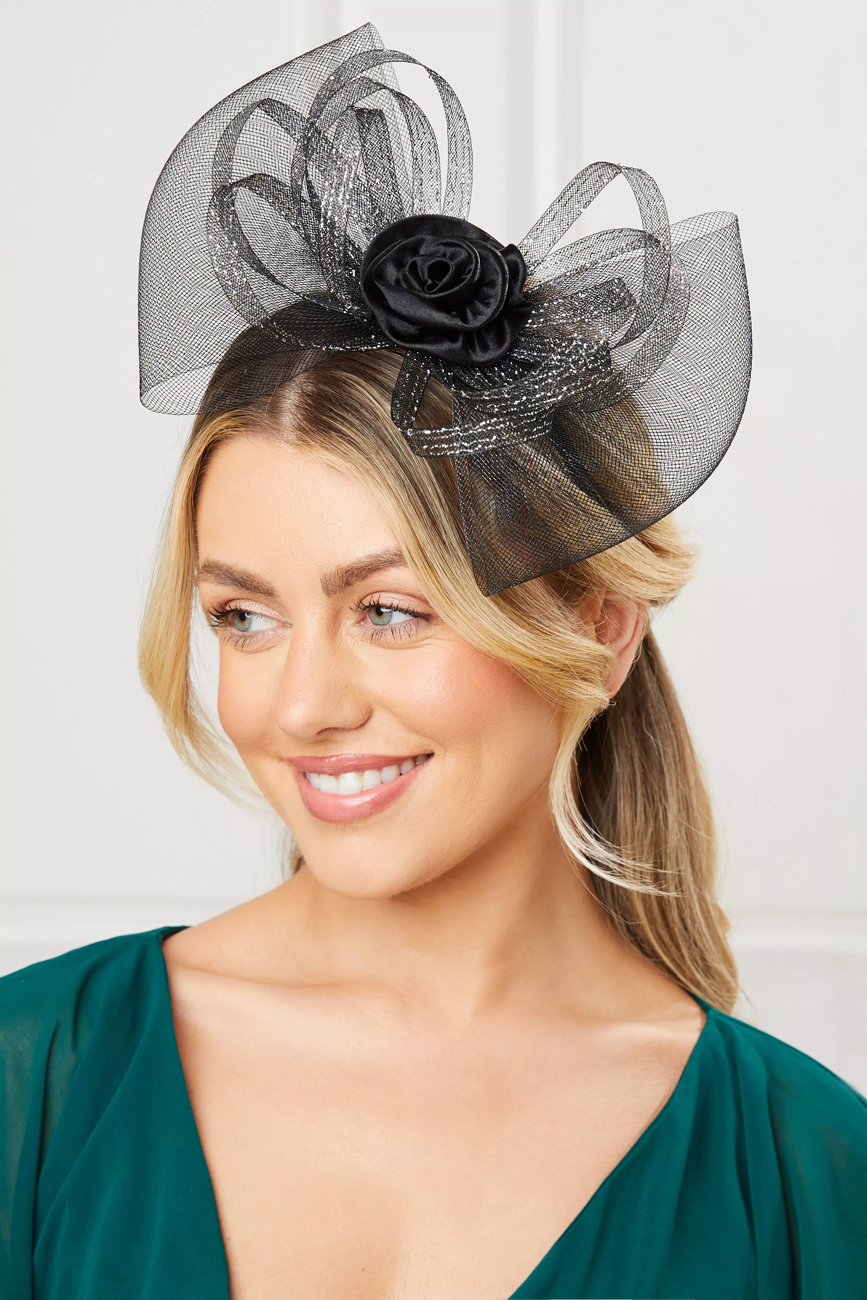 Black Satin Flower Headband Fascinator