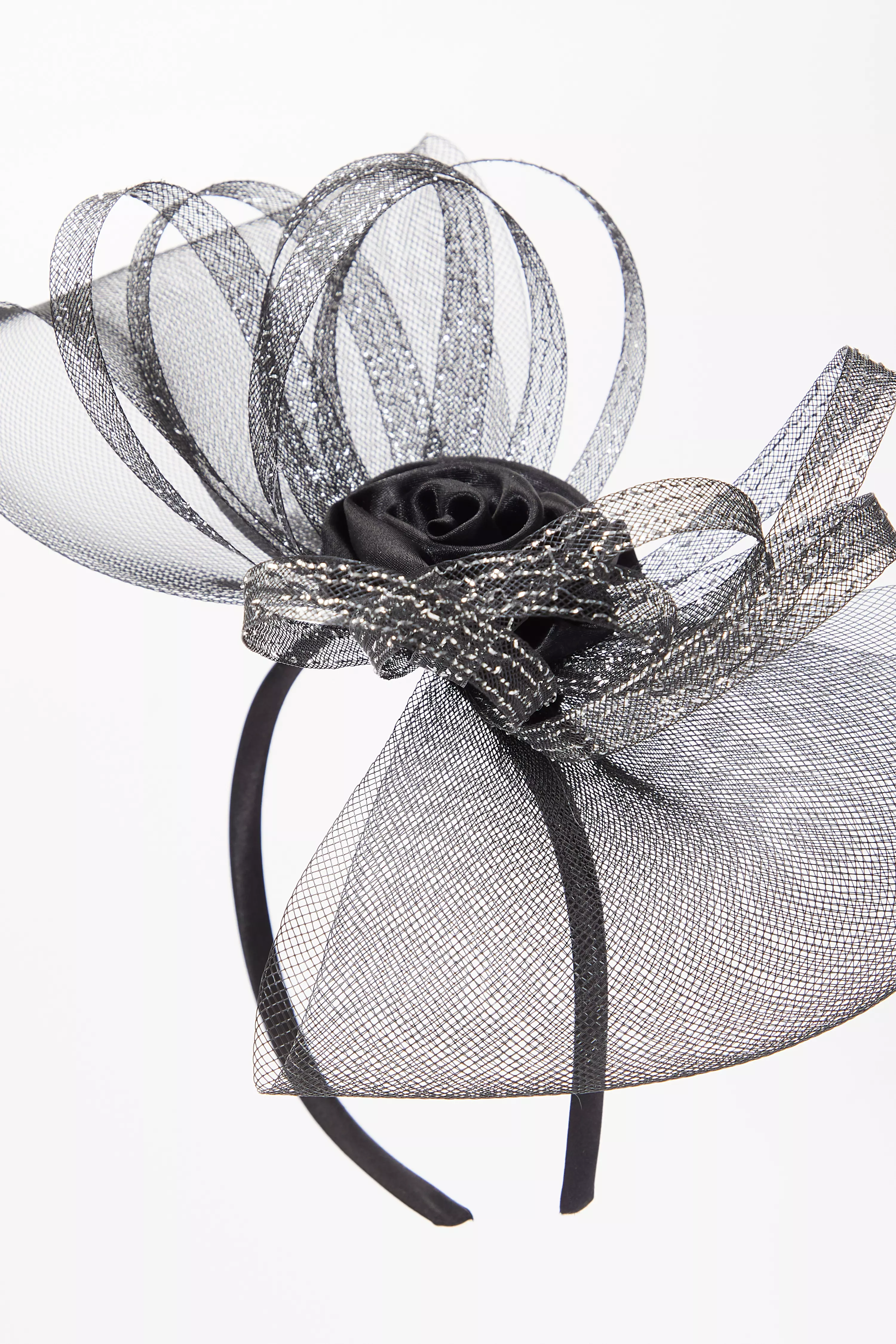 Black Satin Flower Headband Fascinator