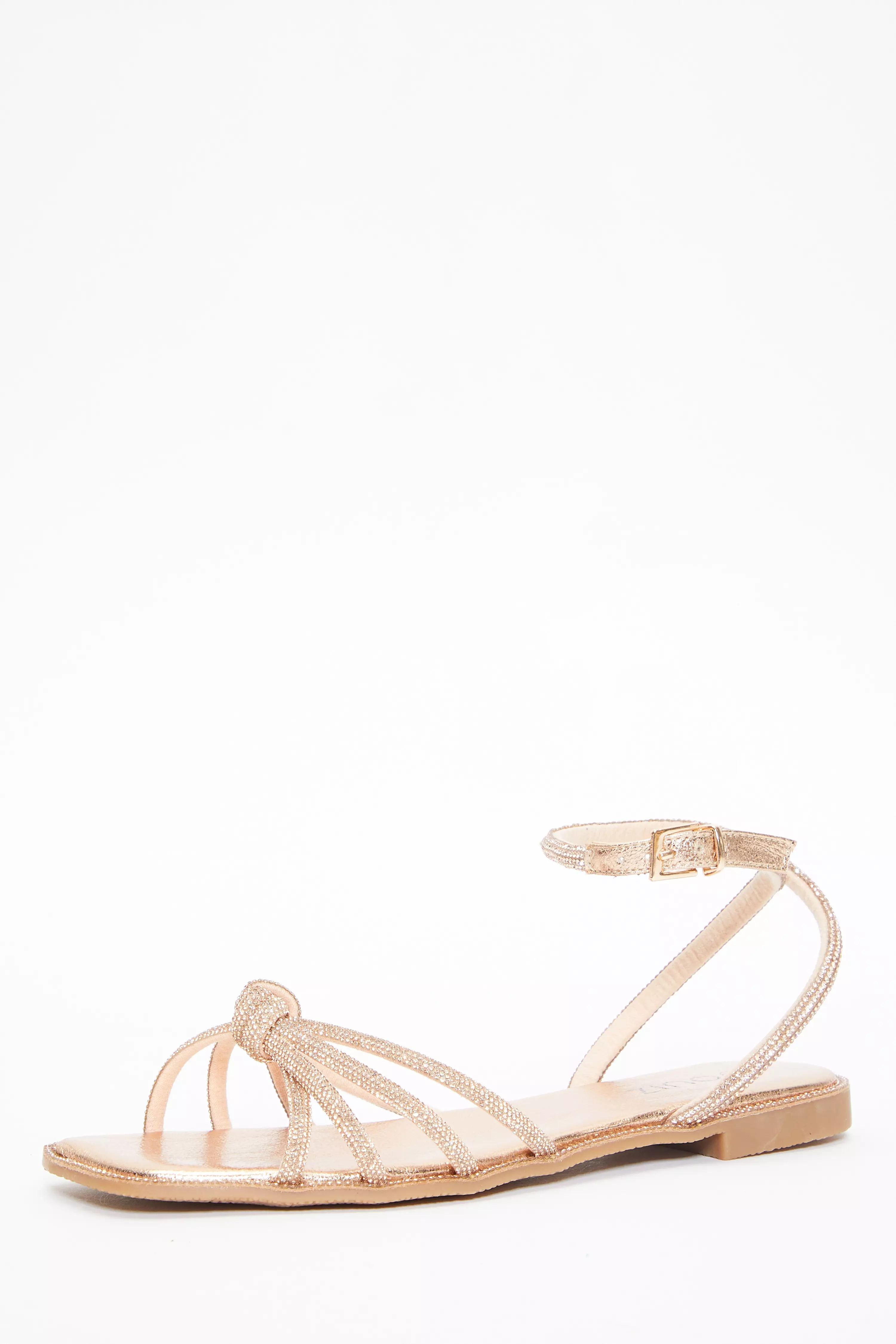 Rose gold hot sale diamante flat sandals