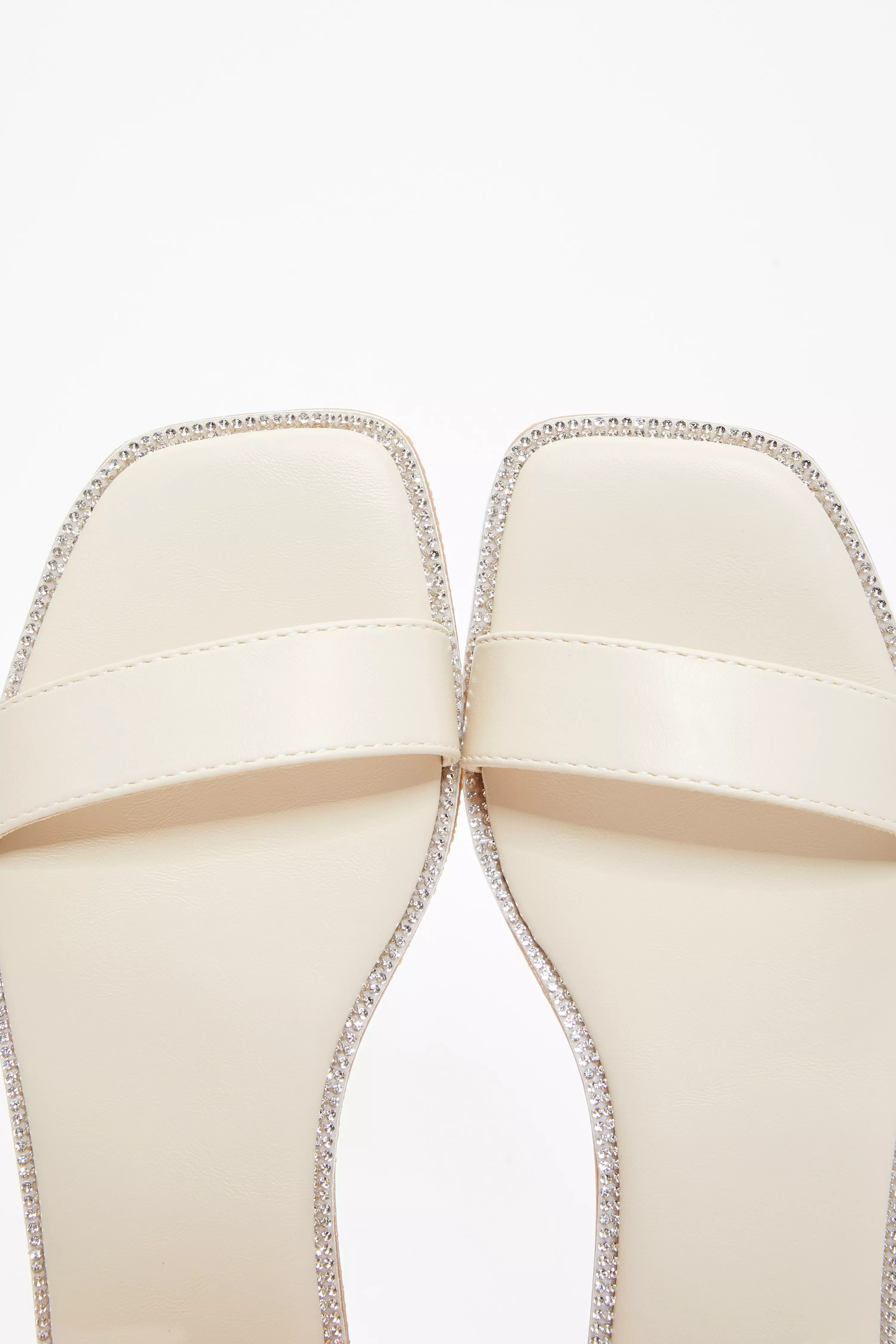 Nude Faux Leather Diamante Flat Sandals