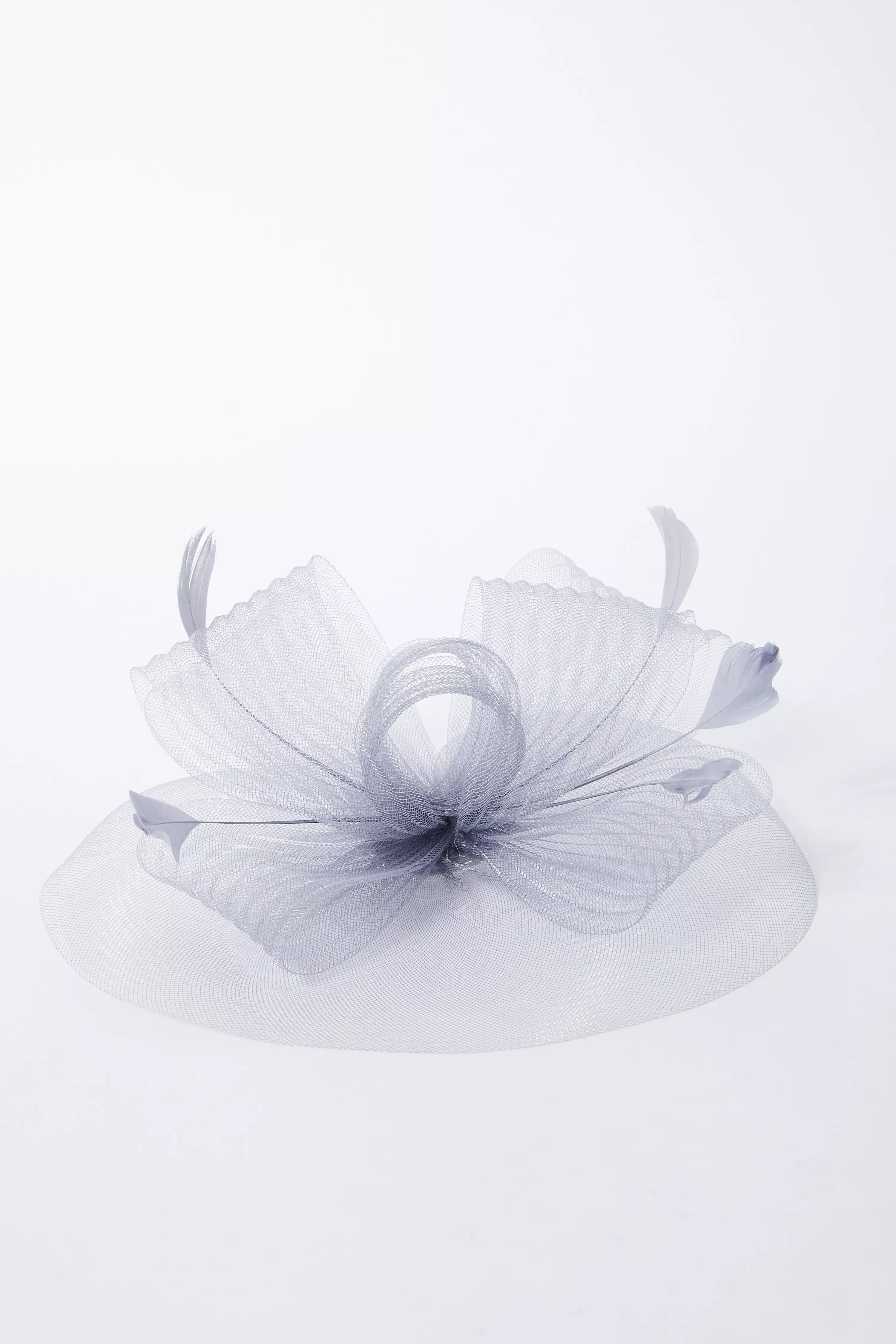 Grey Pleated Feather Clip Fascinator