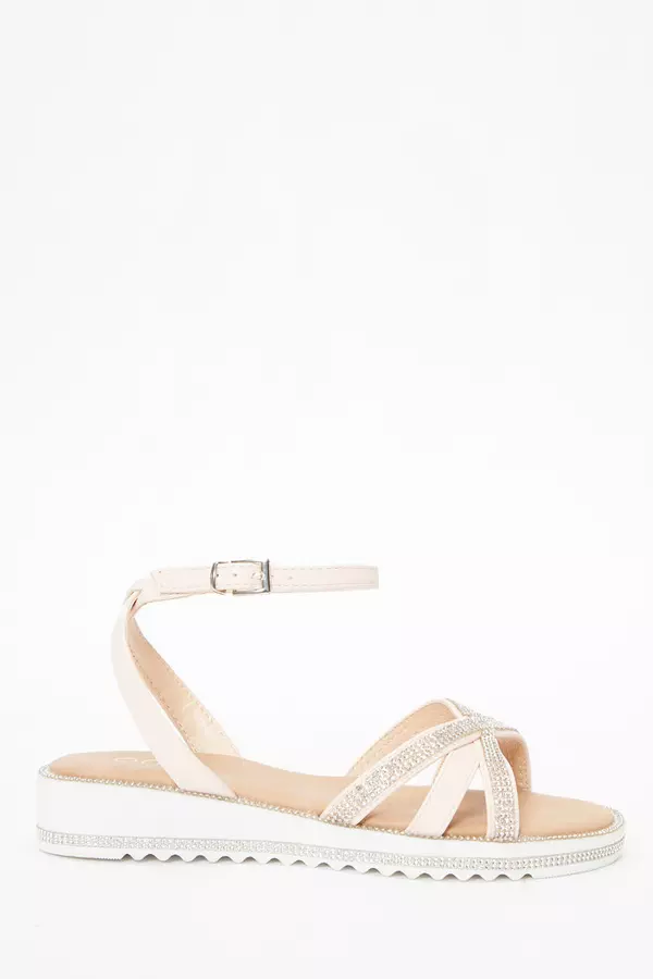 Pink Diamante Cross Strap Sandals