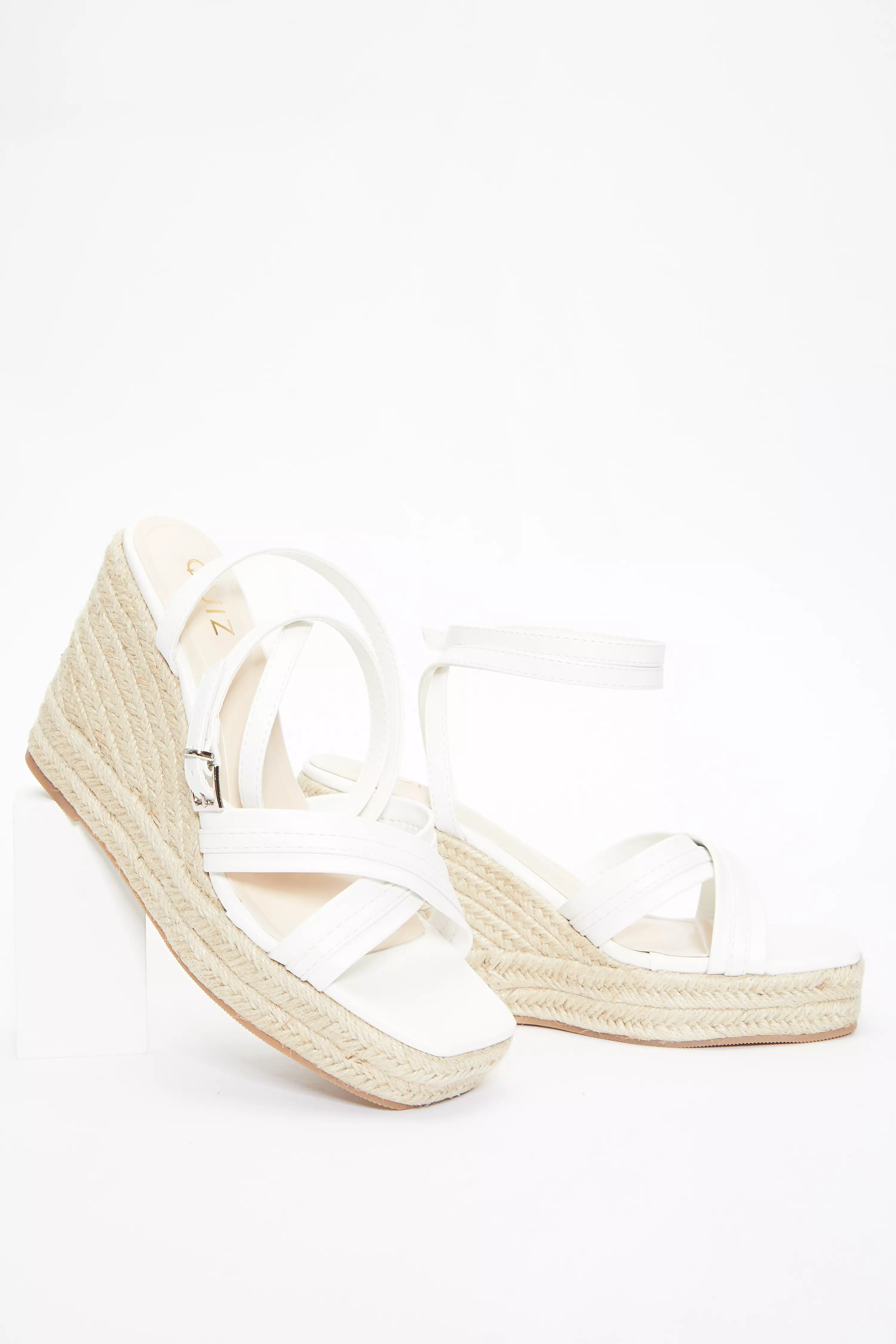 White Cross Strap Wedges