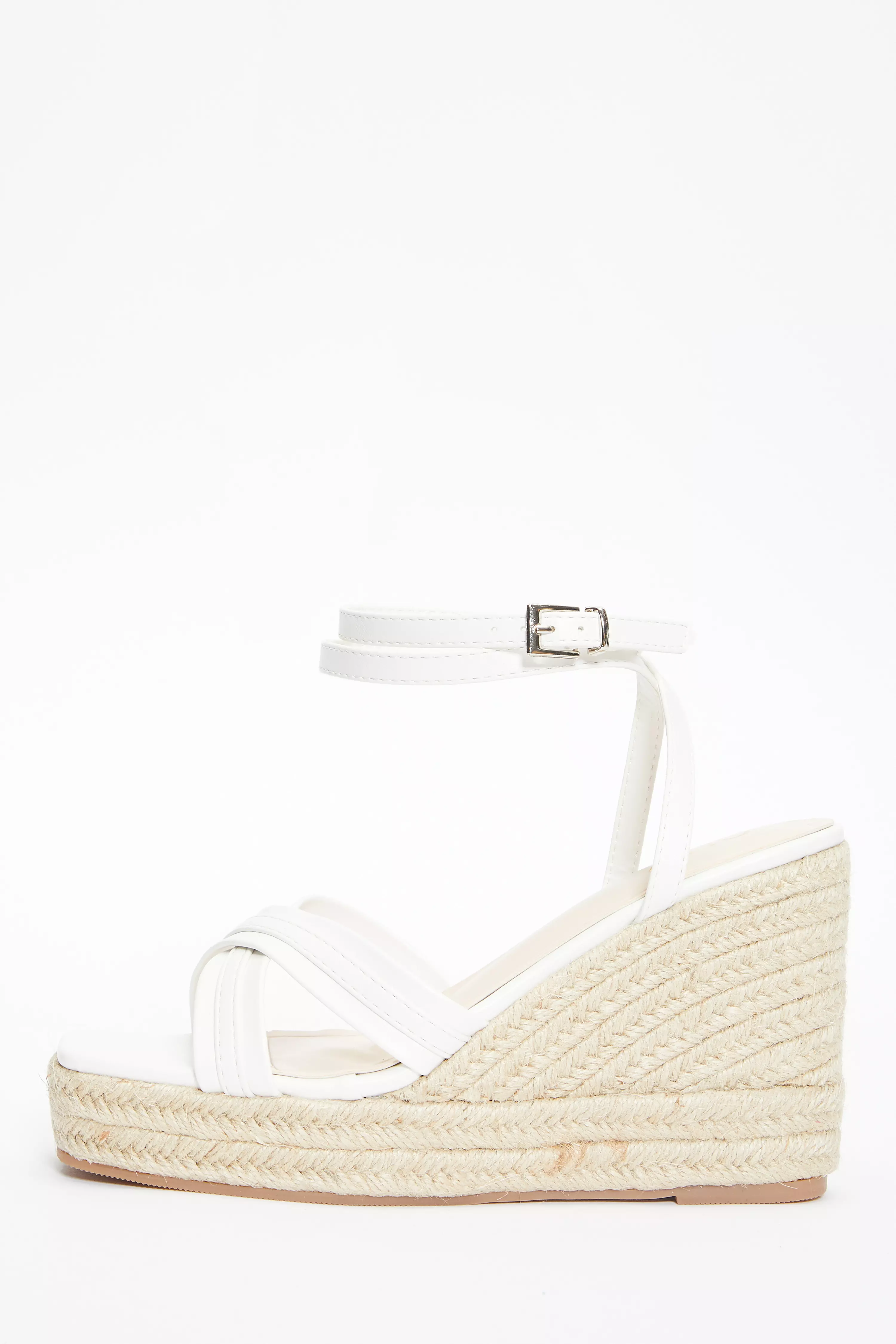 White Cross Strap Wedges