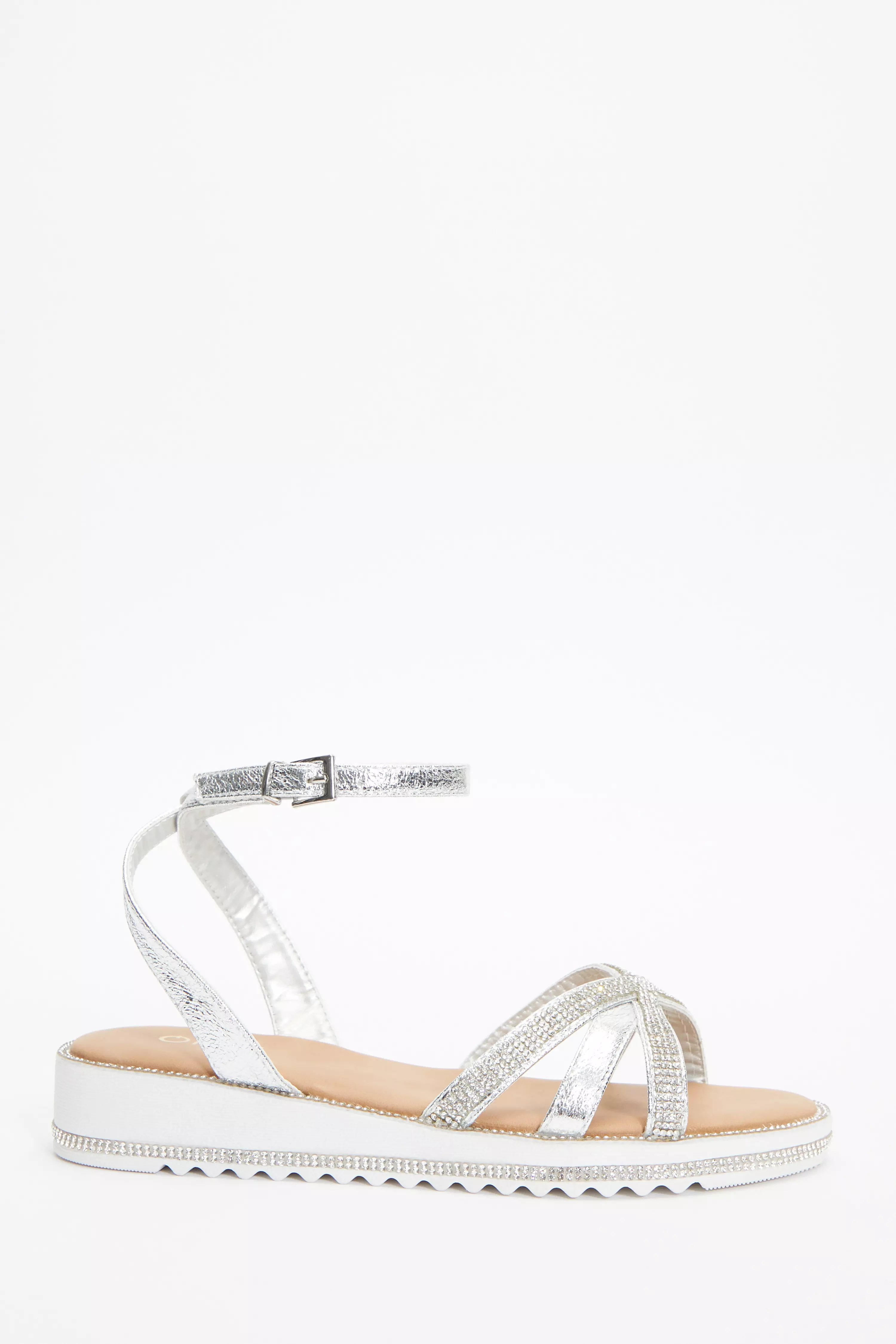 Silver cross strap on sale sandals