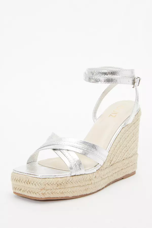 Silver Cross Strap Wedges
