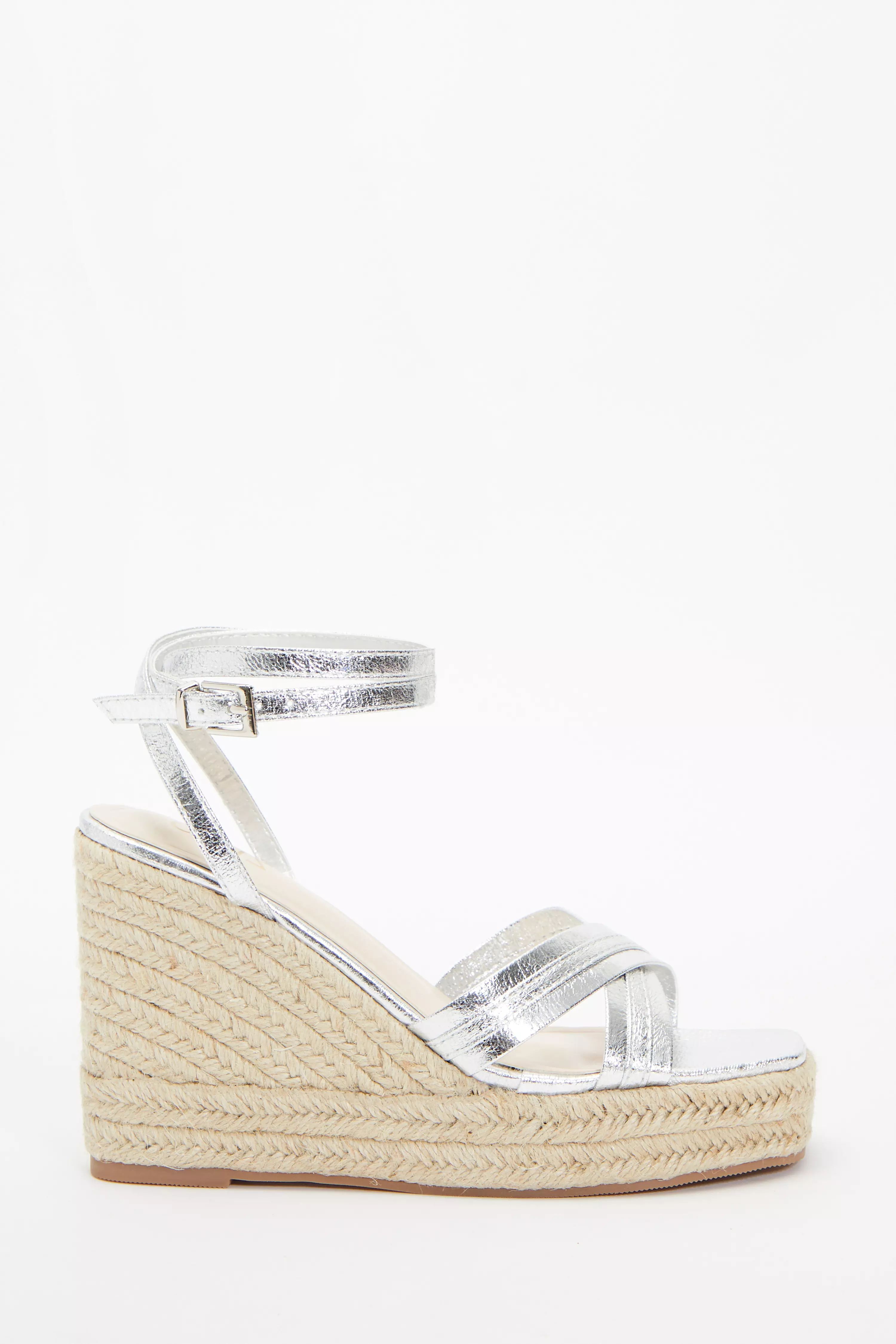 Silver Cross Strap Wedges QUIZ Clothing