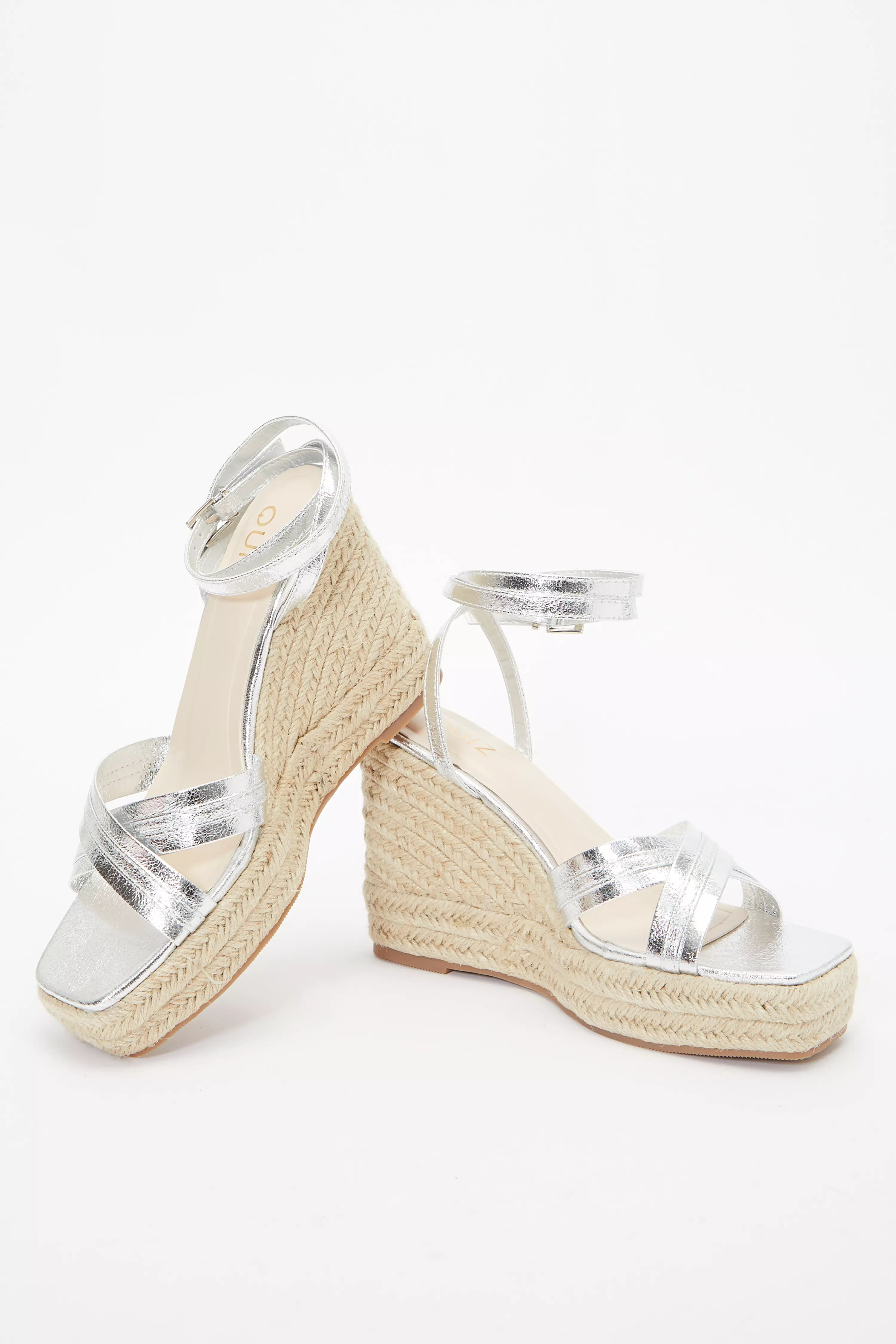 Silver Cross Strap Wedges