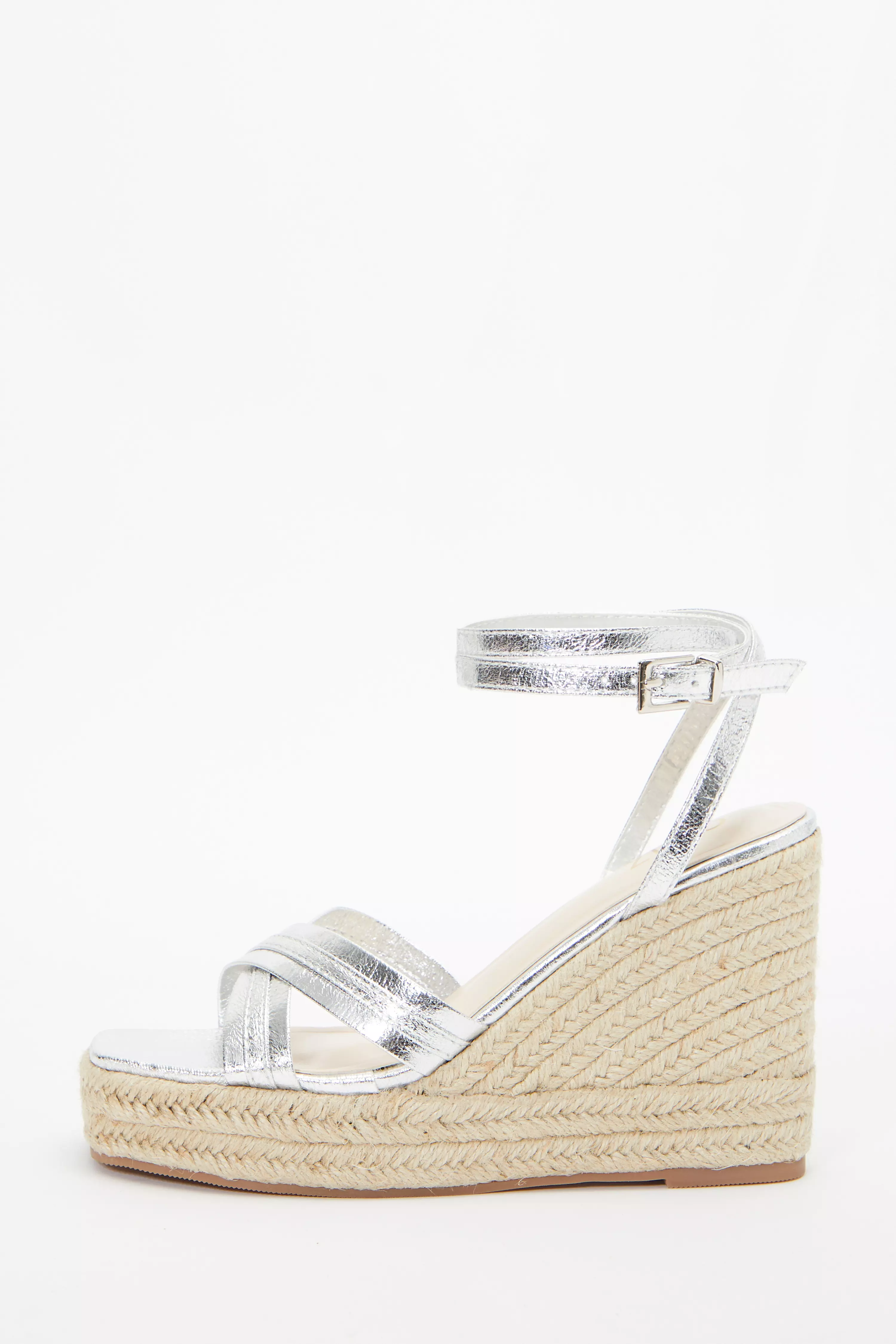 Silver Cross Strap Wedges