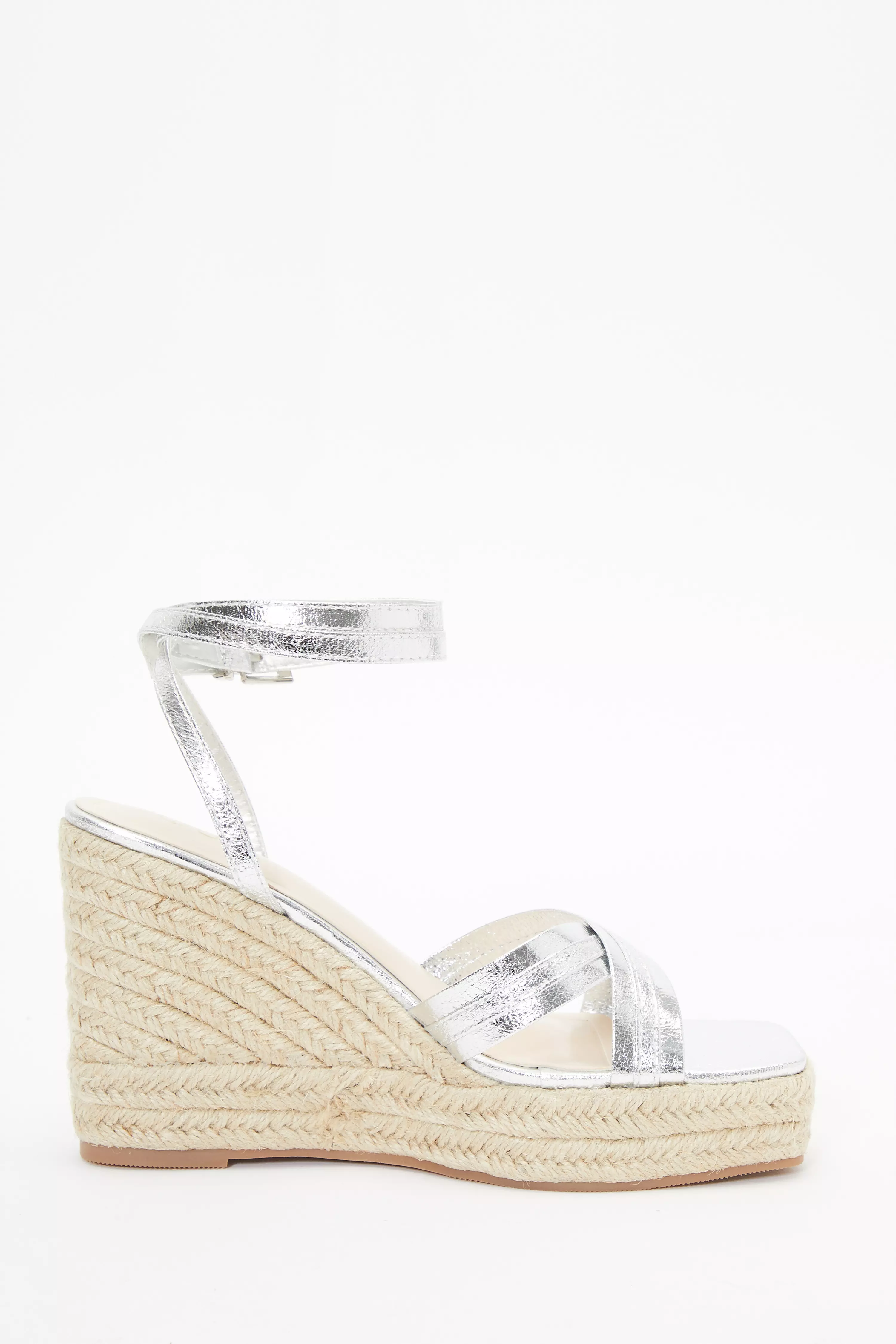 Silver Cross Strap Wedges