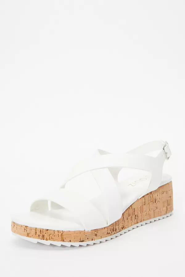 White Faux Leather Sporty Wedges