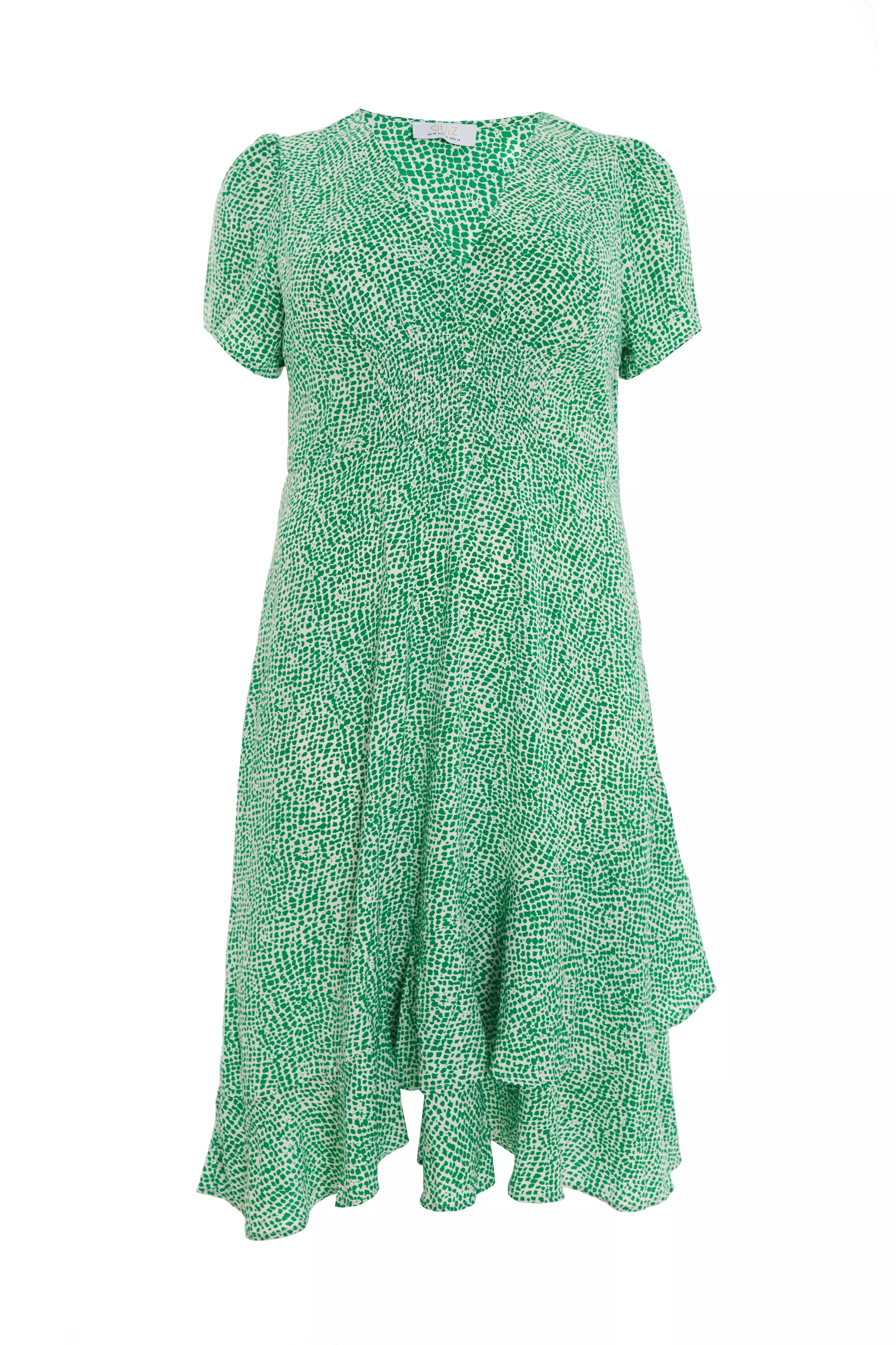 Curve Green Polka Dot Frill Midi Dress