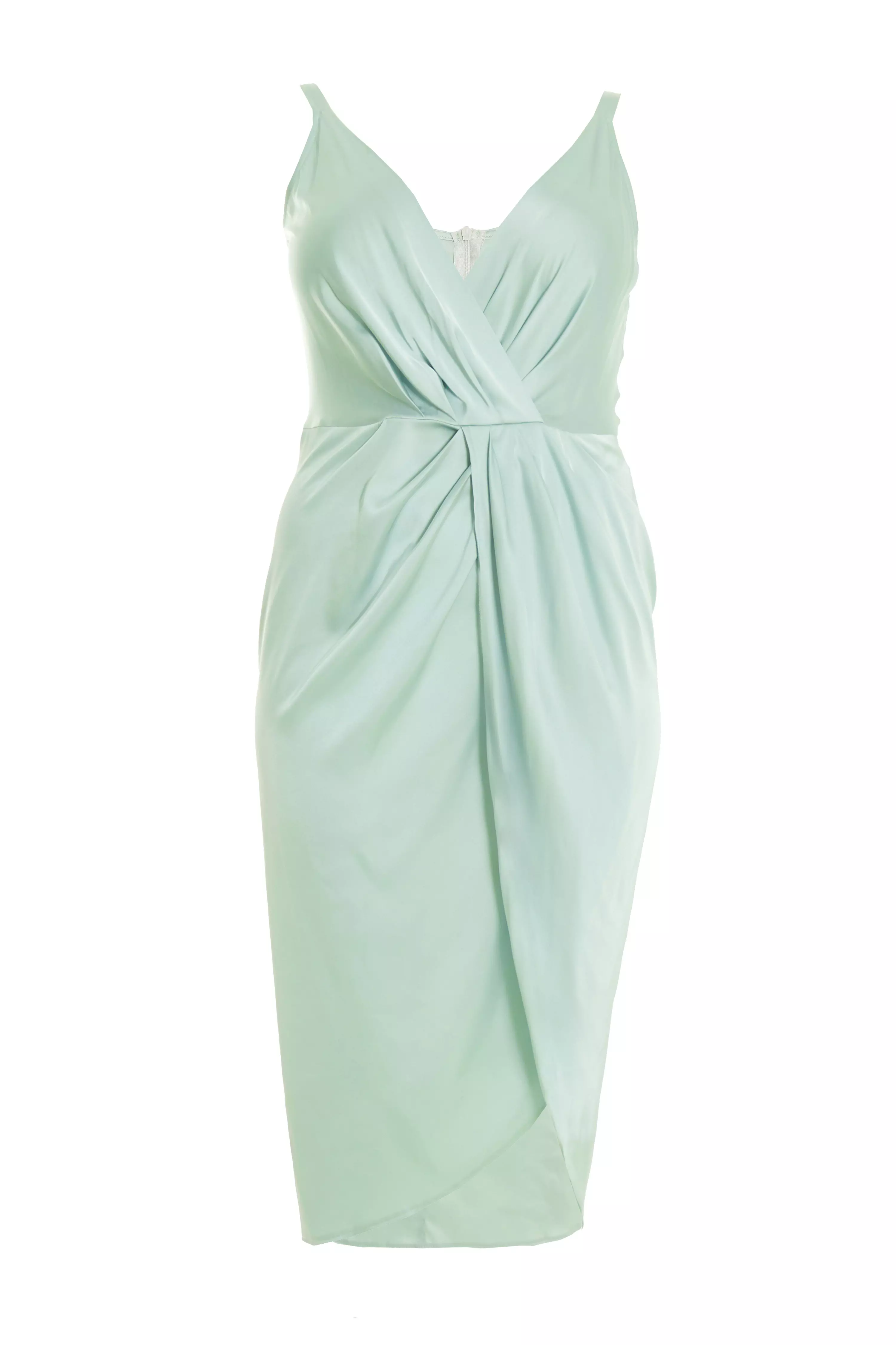 Curve Sage Satin Ruched Midi Dress