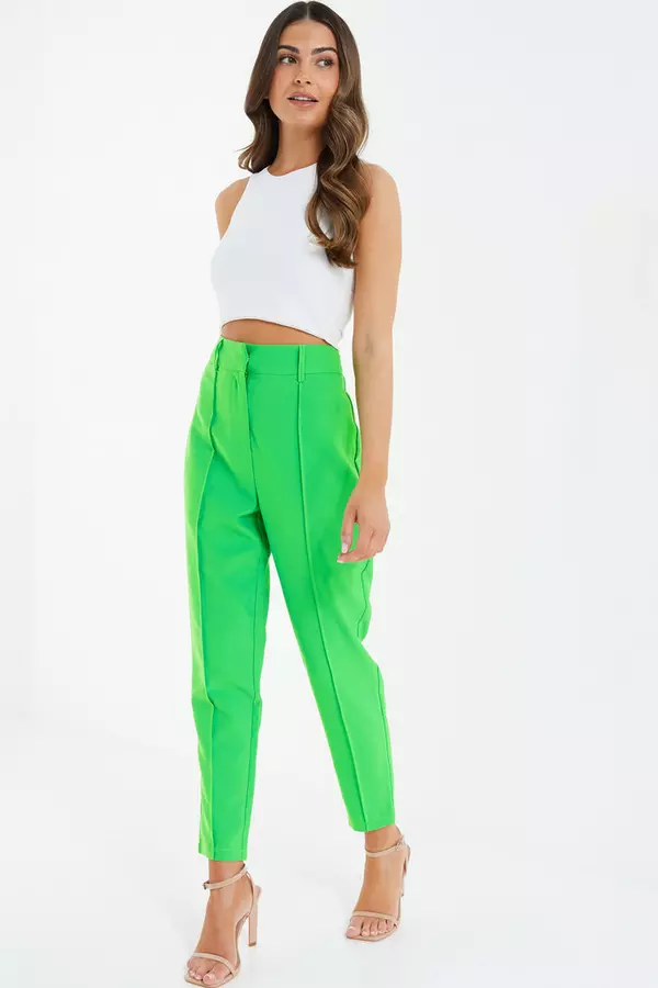 Petite Green High Waist Tailored Trousers