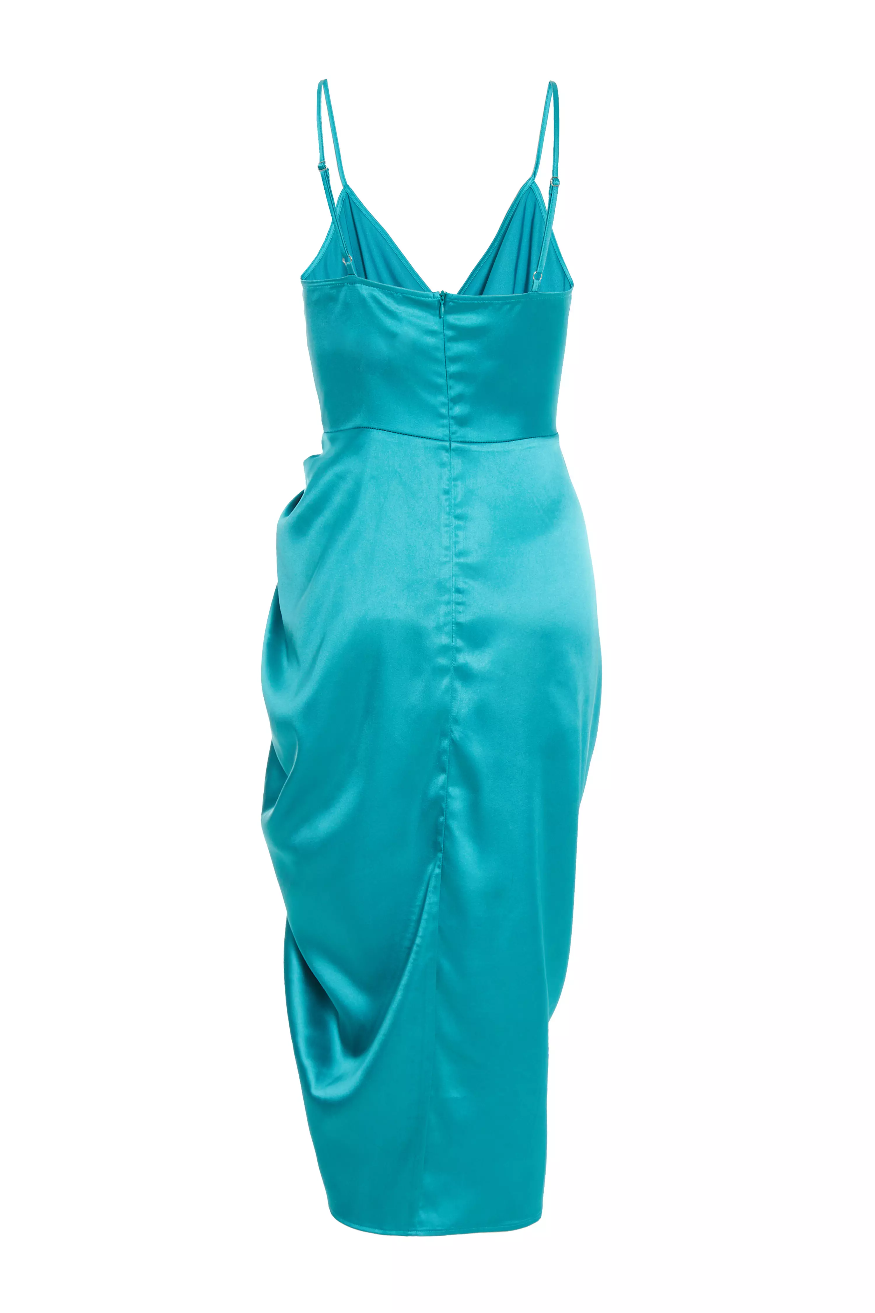 Aqua Wrap Ruched Midi Dress