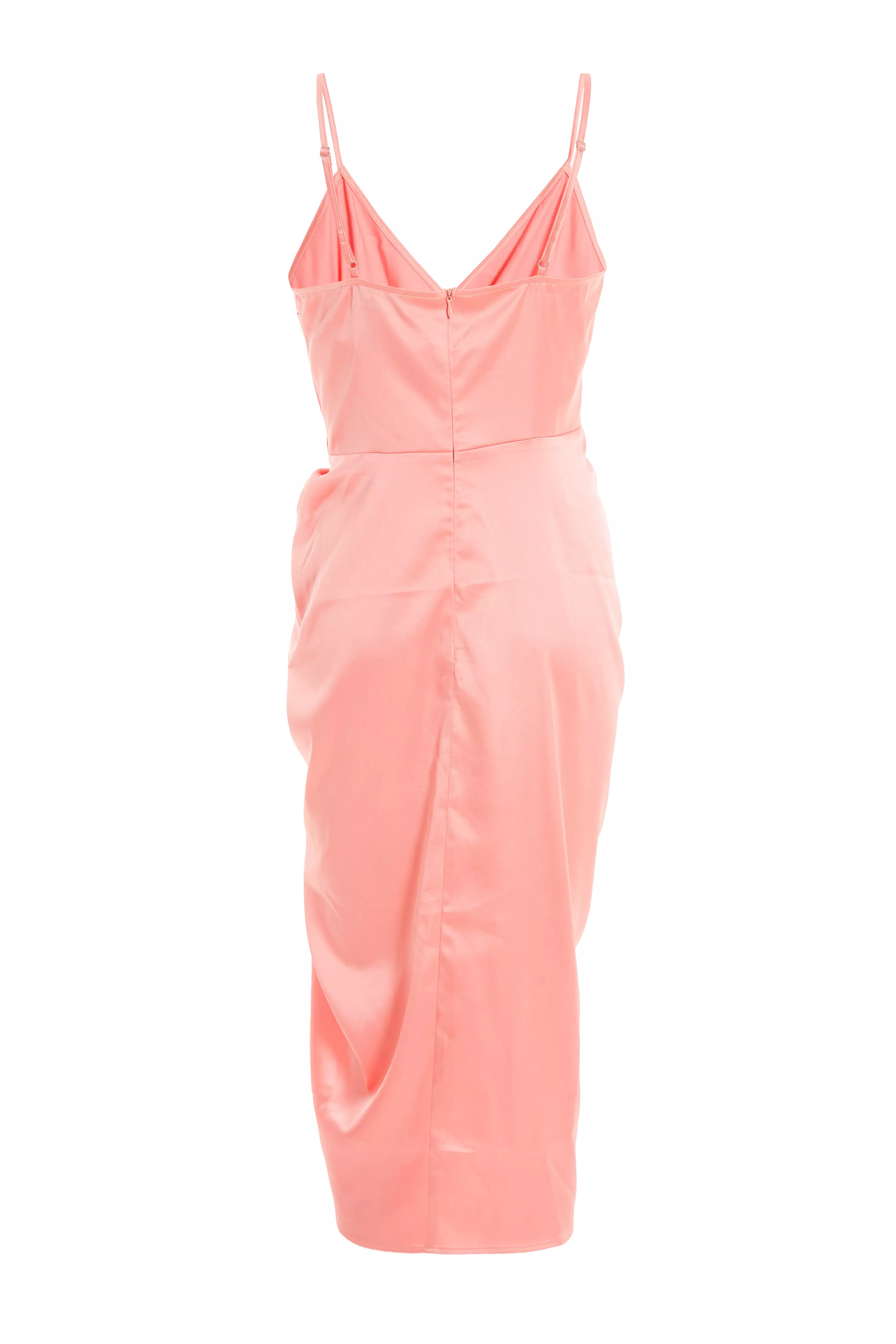 Coral Wrap Ruched Midi Dress