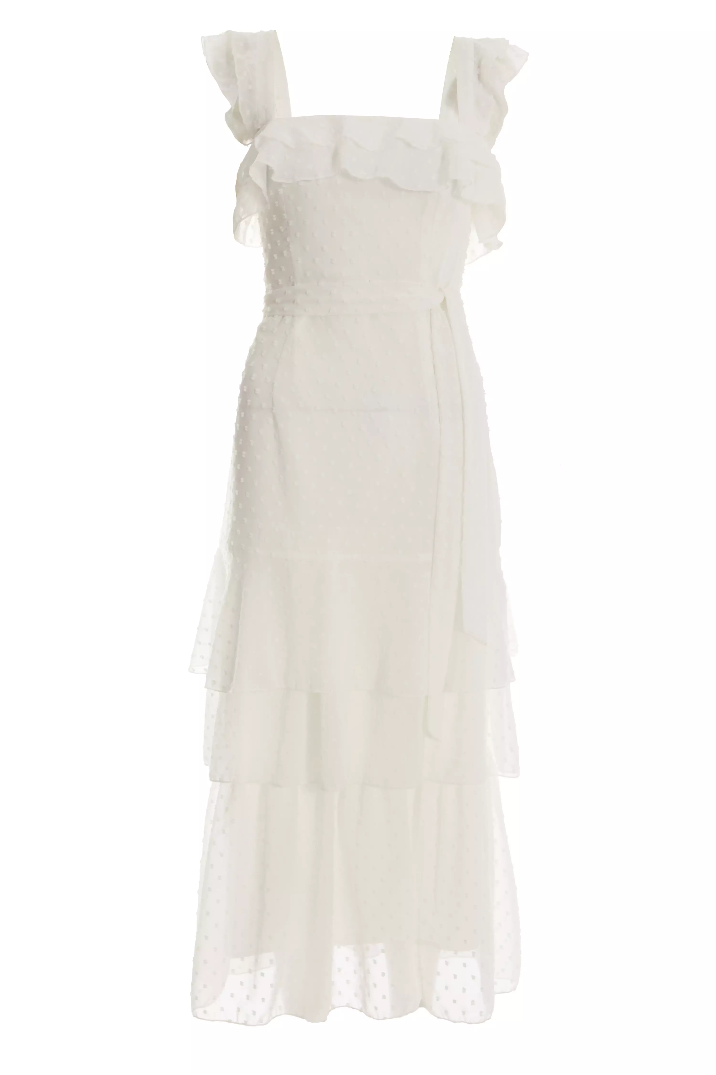 White Chiffon Dobby Tiered Maxi Dress