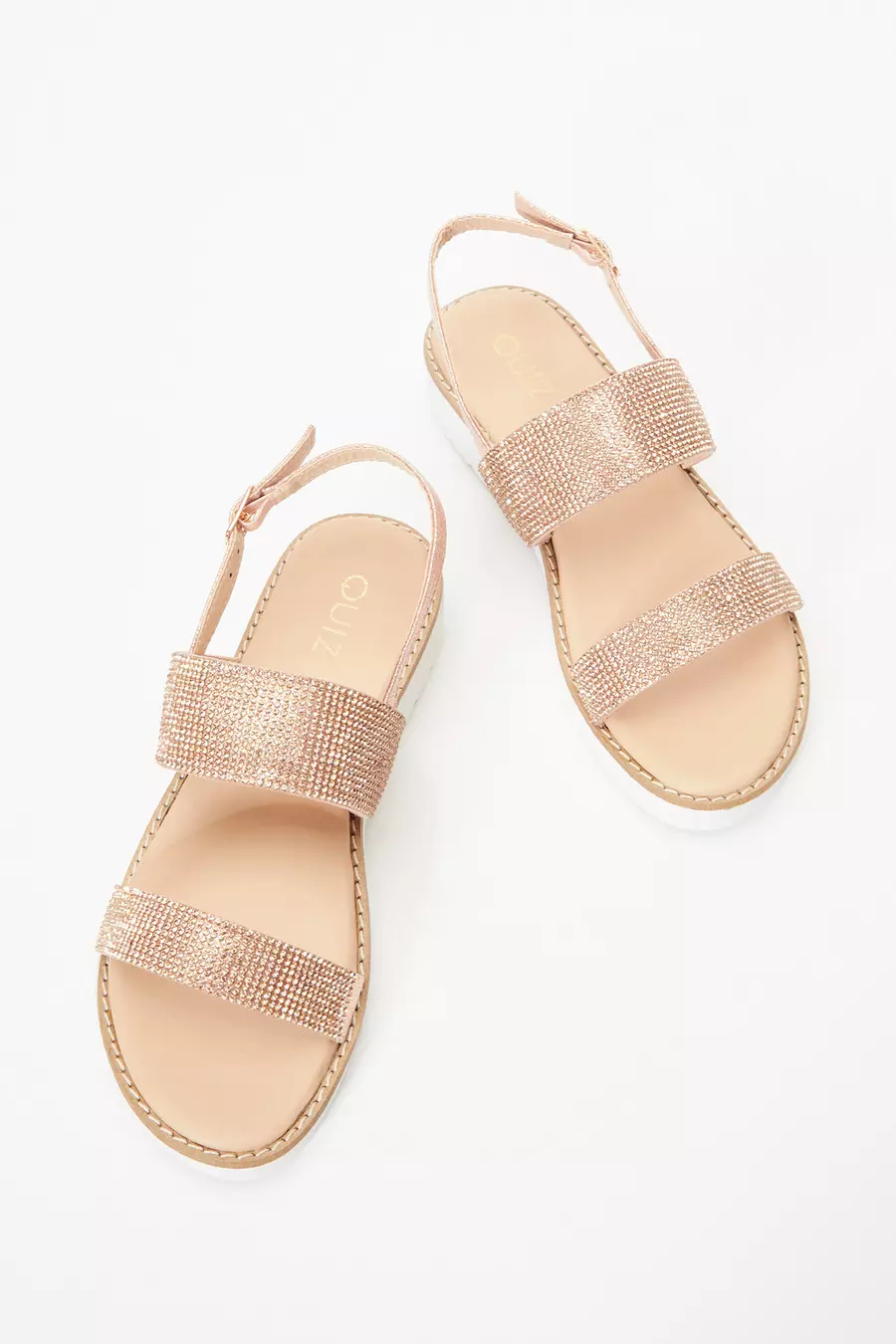 Rose Gold Diamante Flatform Sandals QUIZ Clothing