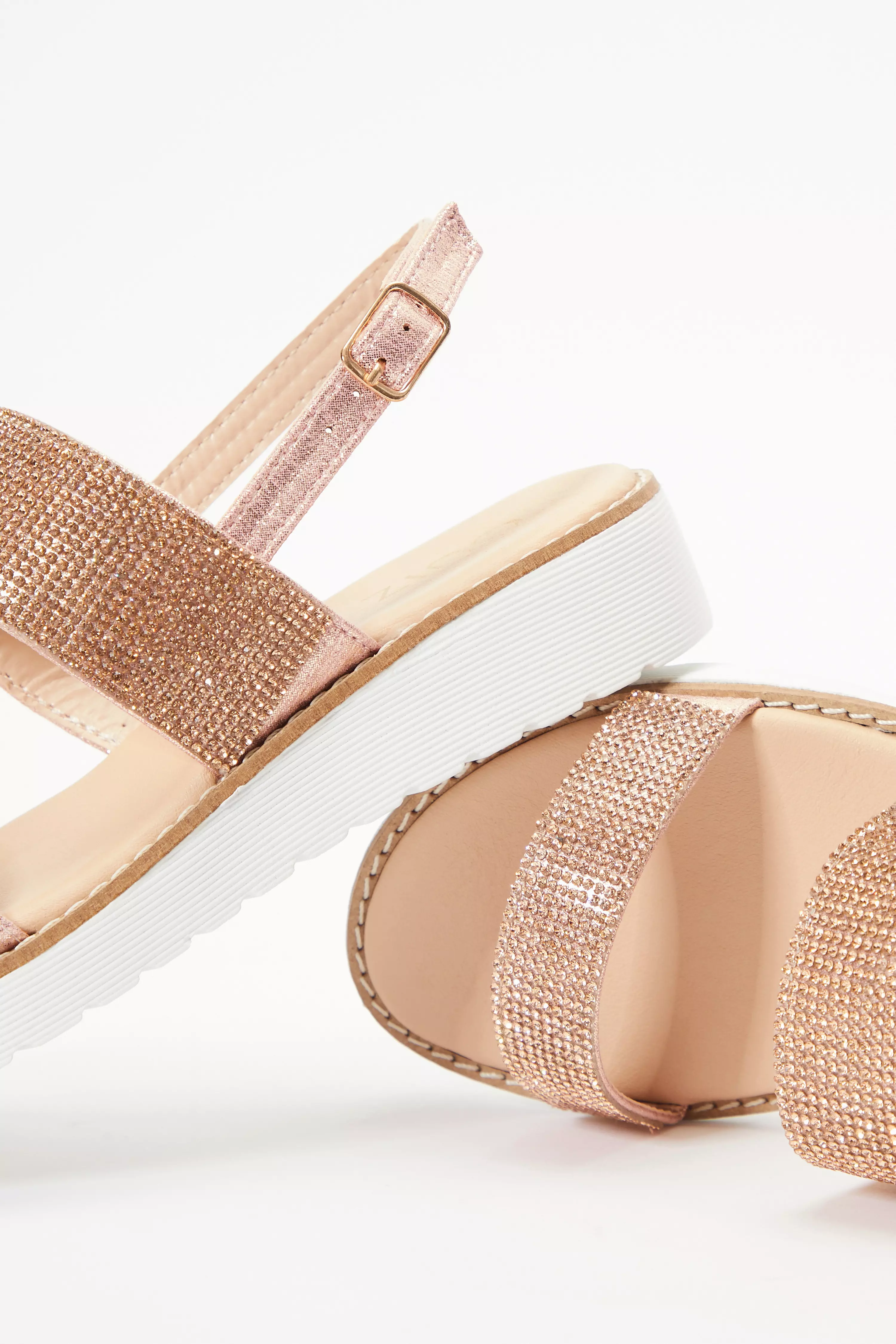 Rose Gold Diamante Flatform Sandals